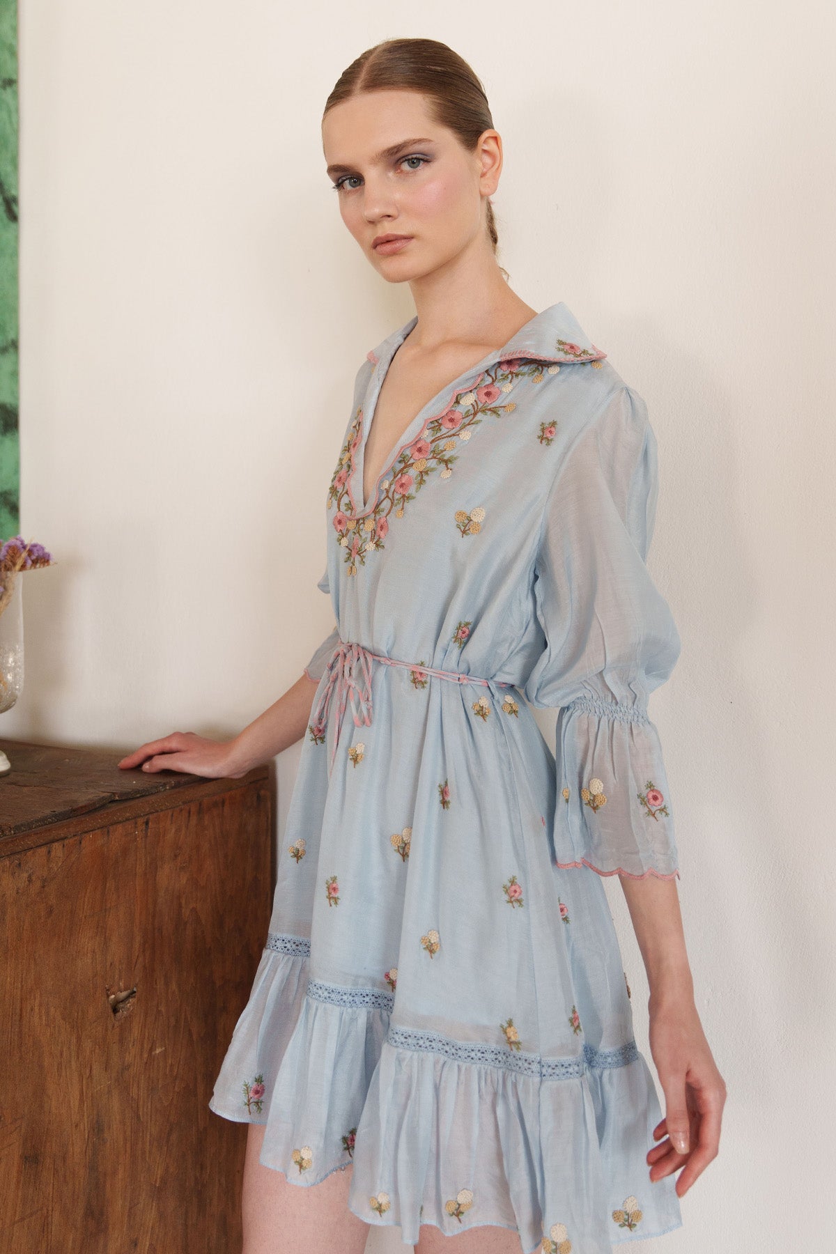 Blue Floral Embroidered Dress