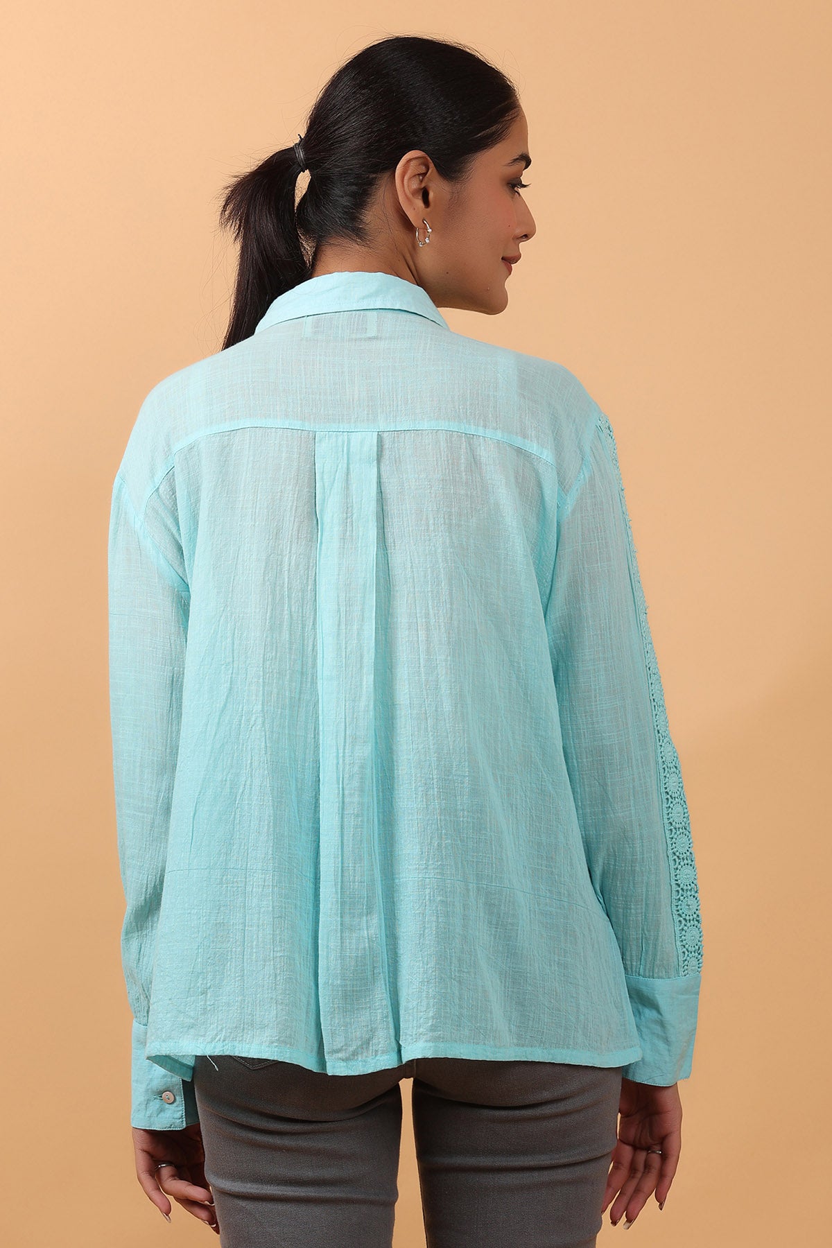 Blue Floral Embroidered Shirt