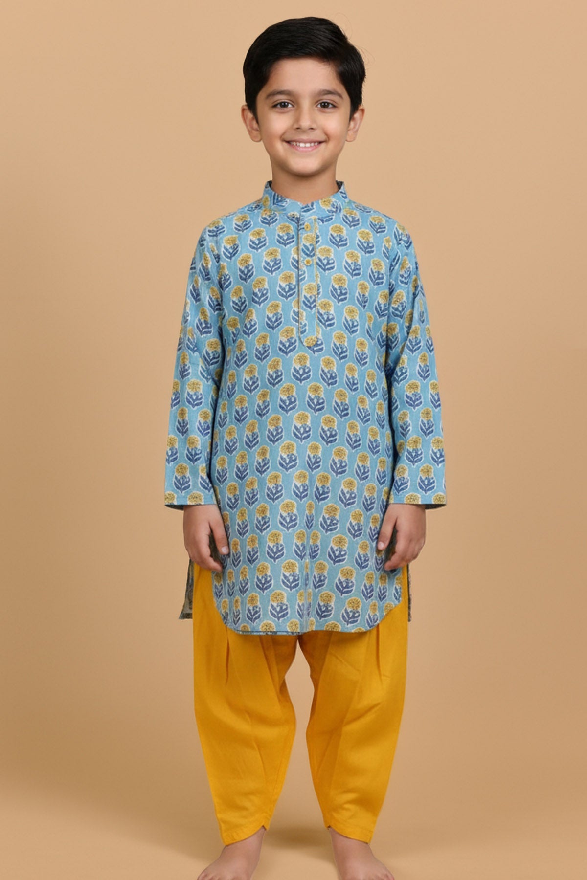 Buy Blue Floral Motif Kurta & Pants for Kids by ViYa online available at scrollnshops