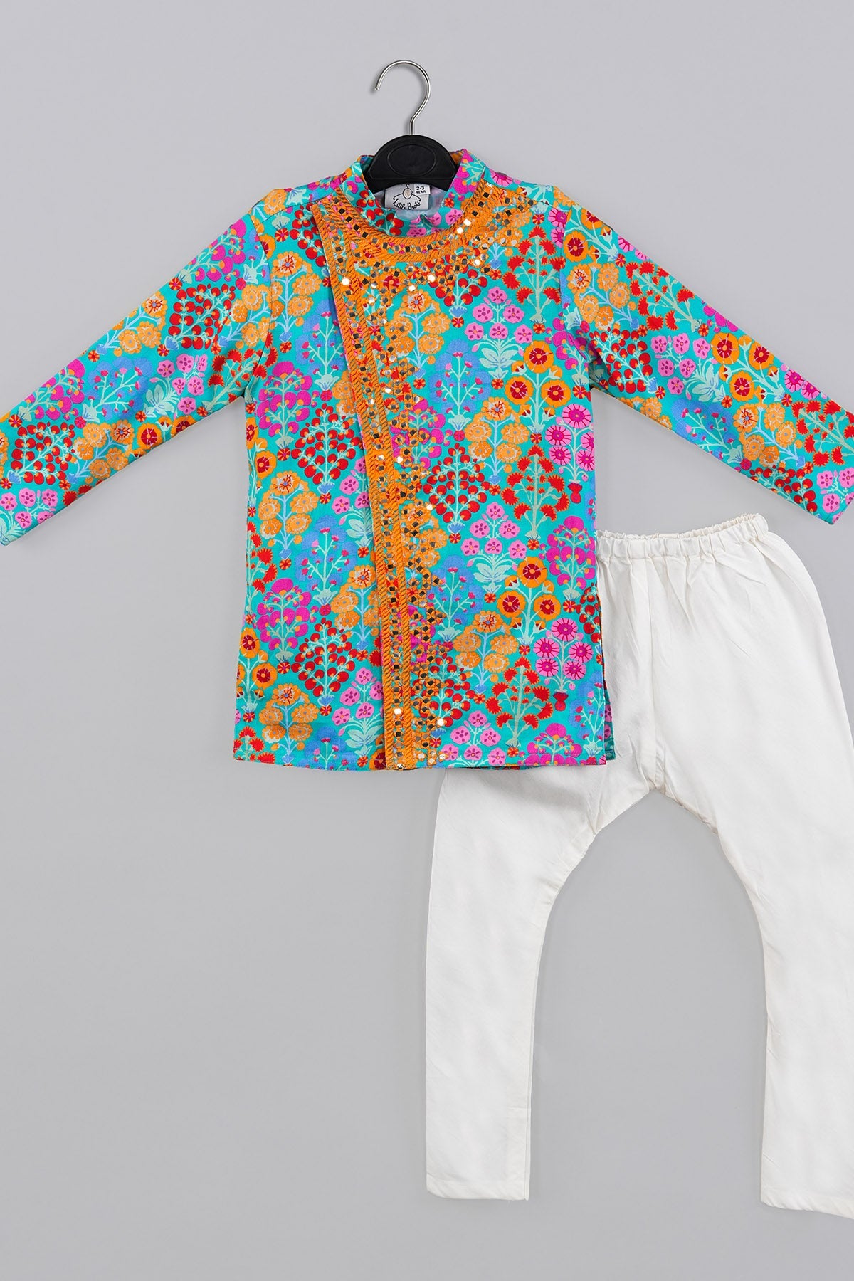 Buy Blue Floral Print Kurta & Pants for Kids by Little Brats Designer online available at scrollnshops