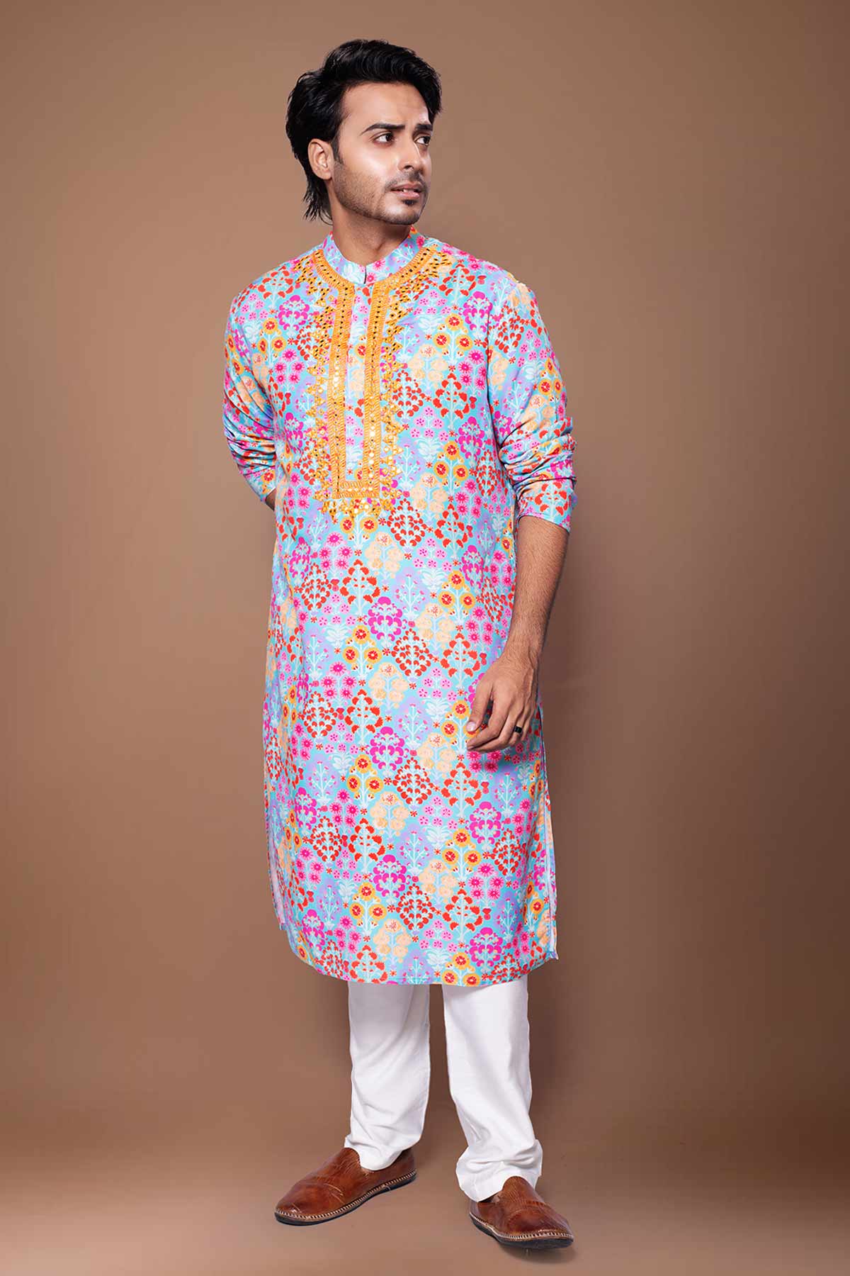 Floral Print Blue Kurta & Pants