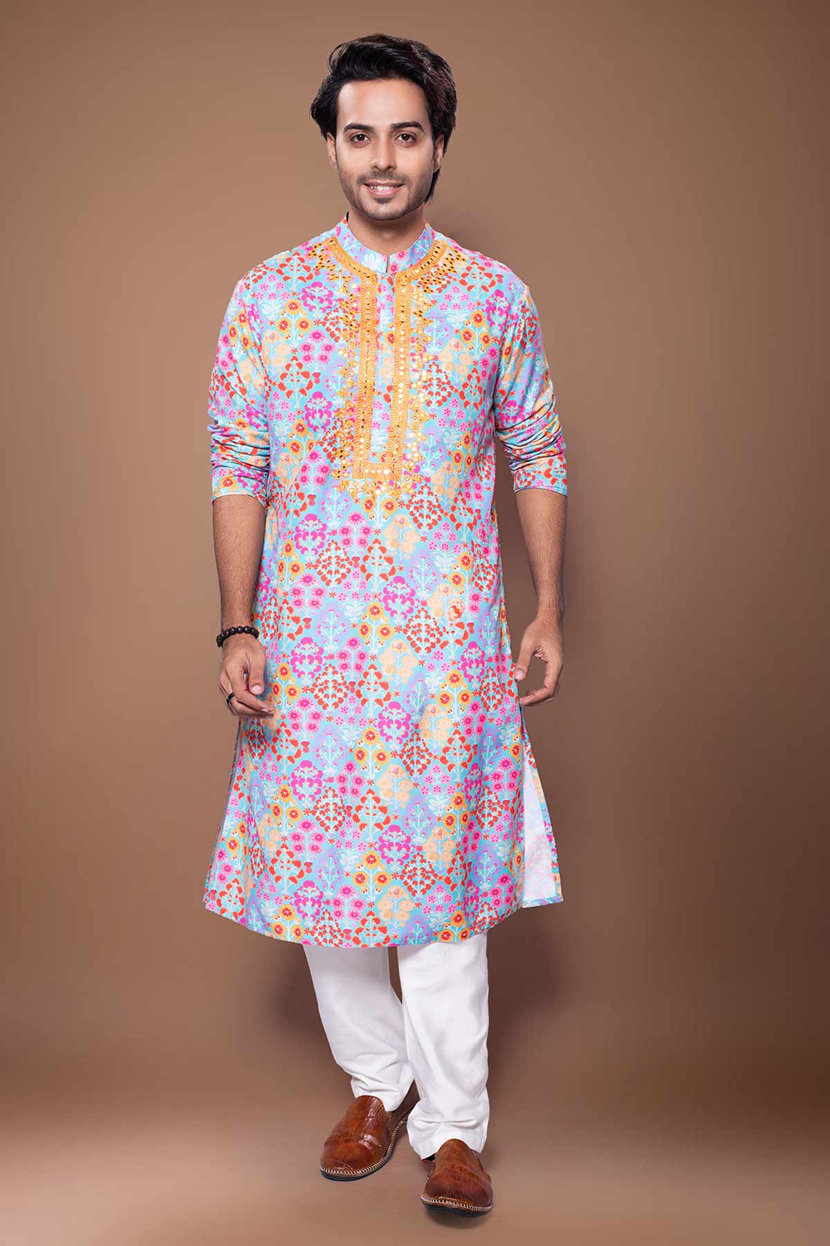Buy Floral Print Blue Kurta & Pants for men by Priyanka Haralalka online available at scrollnshops