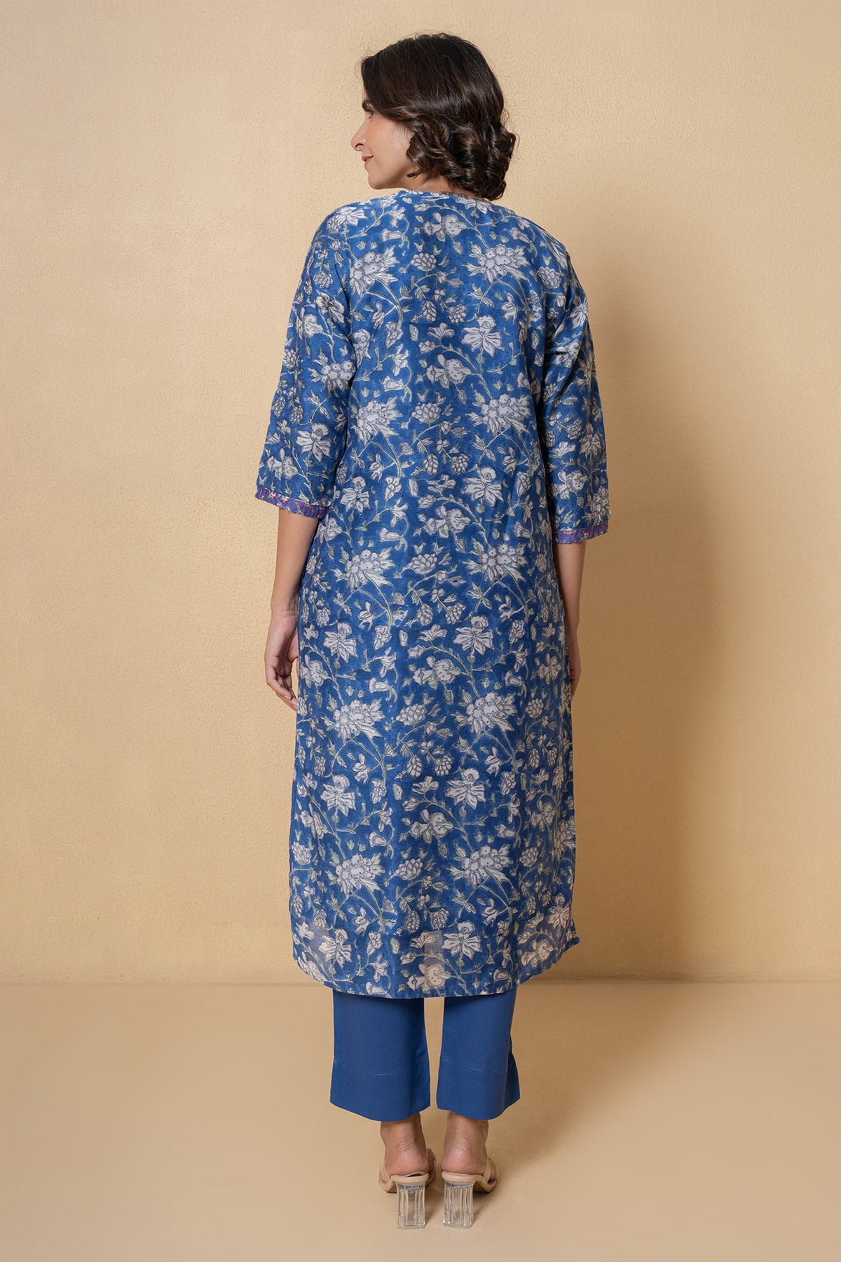 Blue Floral Print Kurta Set