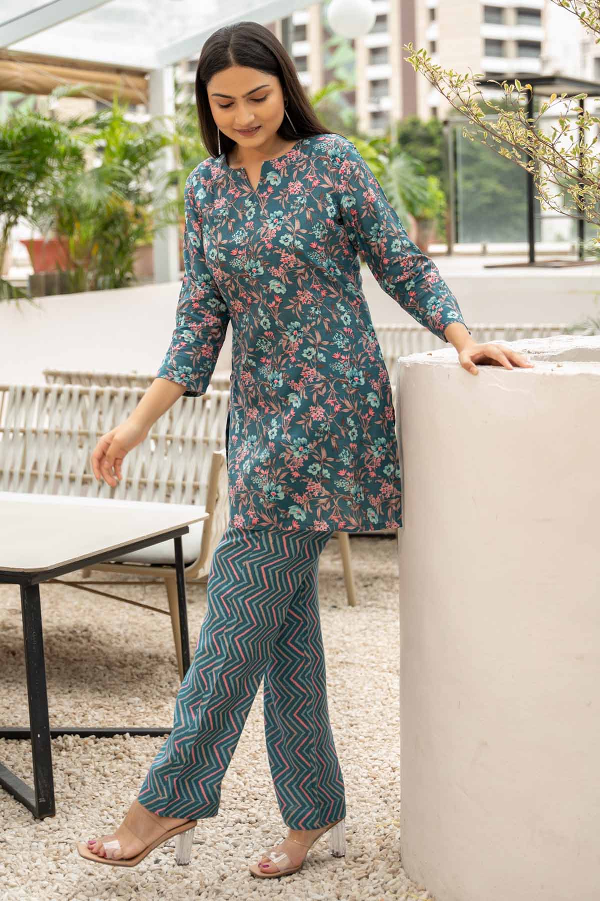 Blue Floral Printed Co-ord Set