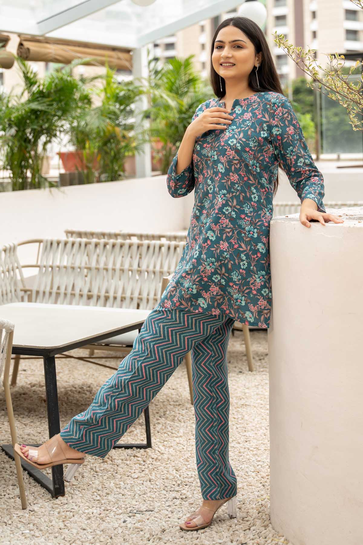 Blue Floral Printed Co-ord Set