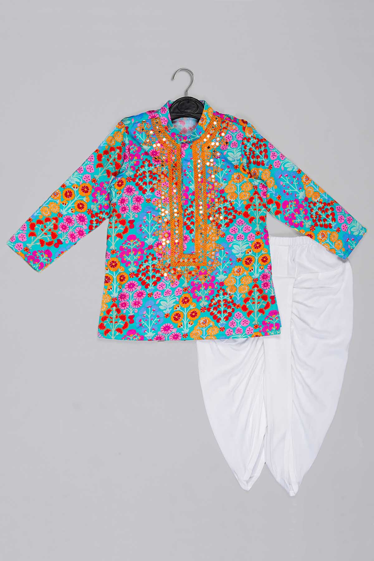 Buy Blue Floral Printed Dhoti Set for Kids by Little Brats Designer online available at scrollnshops