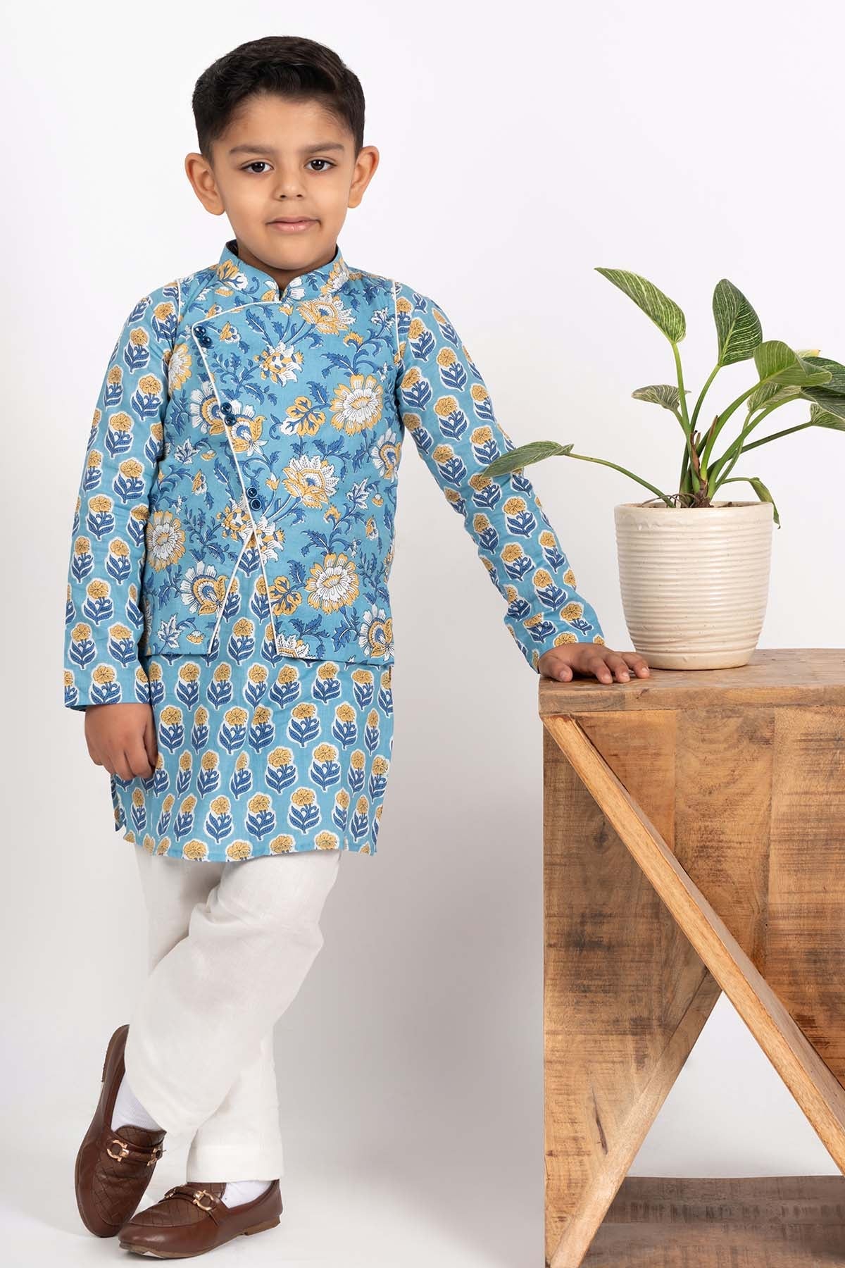 Buy Blue Floral Printed Jacket Set by ViYa for Boys online at ScrollnShops