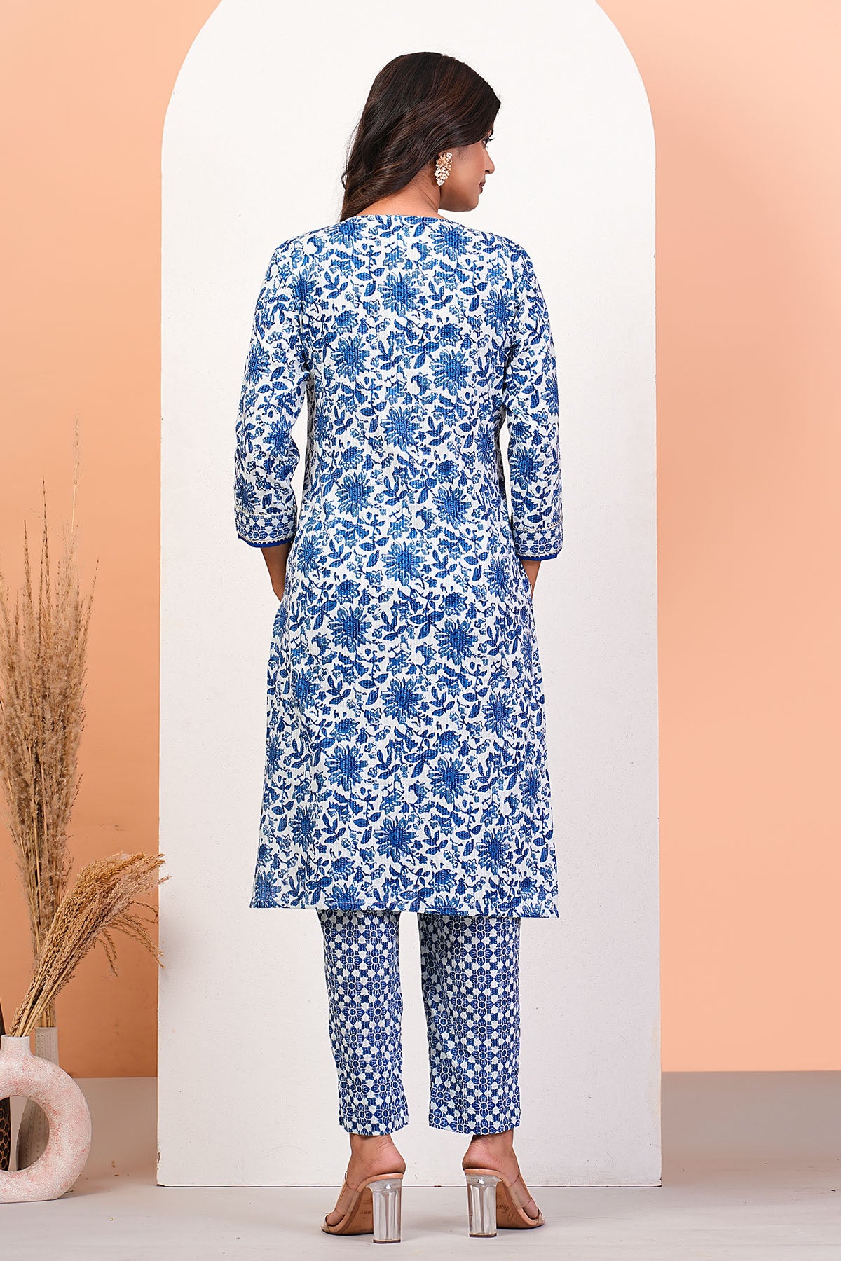Floral Printed Blue Kurta Set