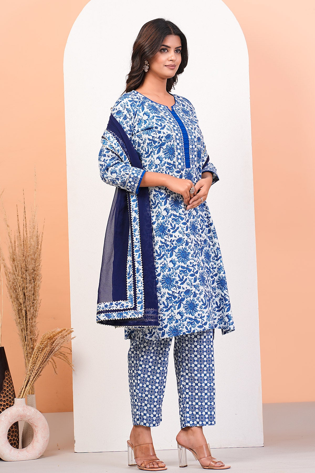 Floral Printed Blue Kurta Set