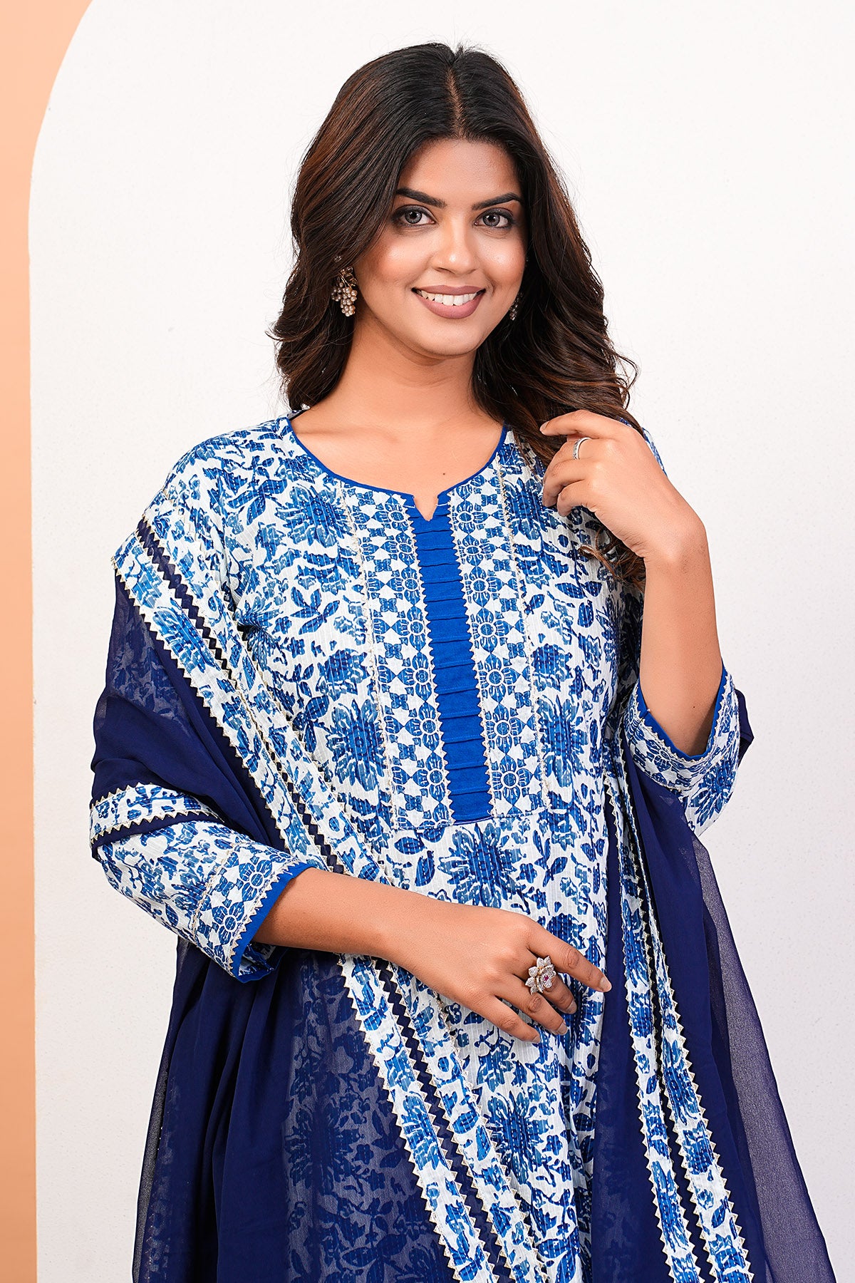 Floral Printed Blue Kurta Set
