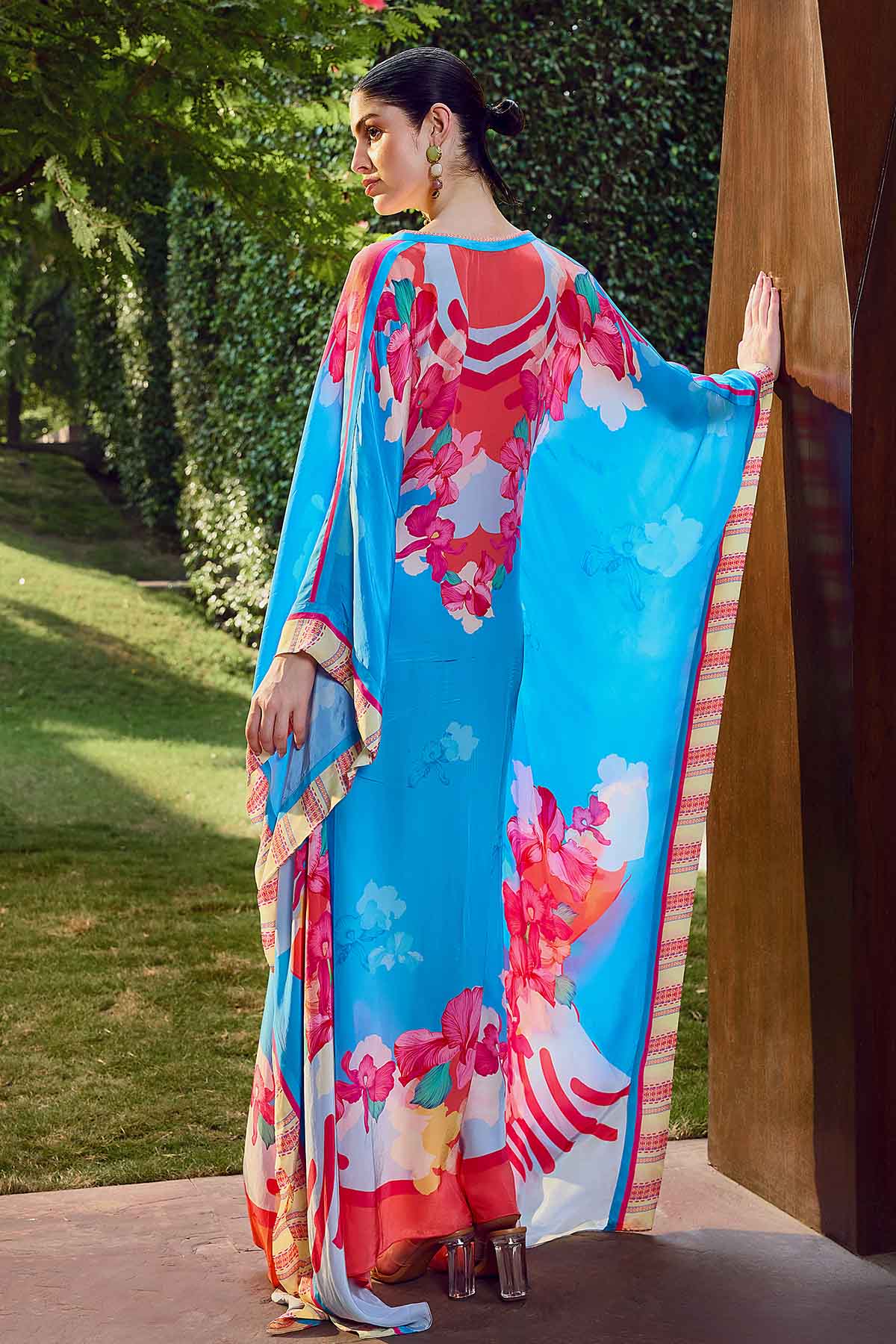 Blue Floral Printed Long Kaftan