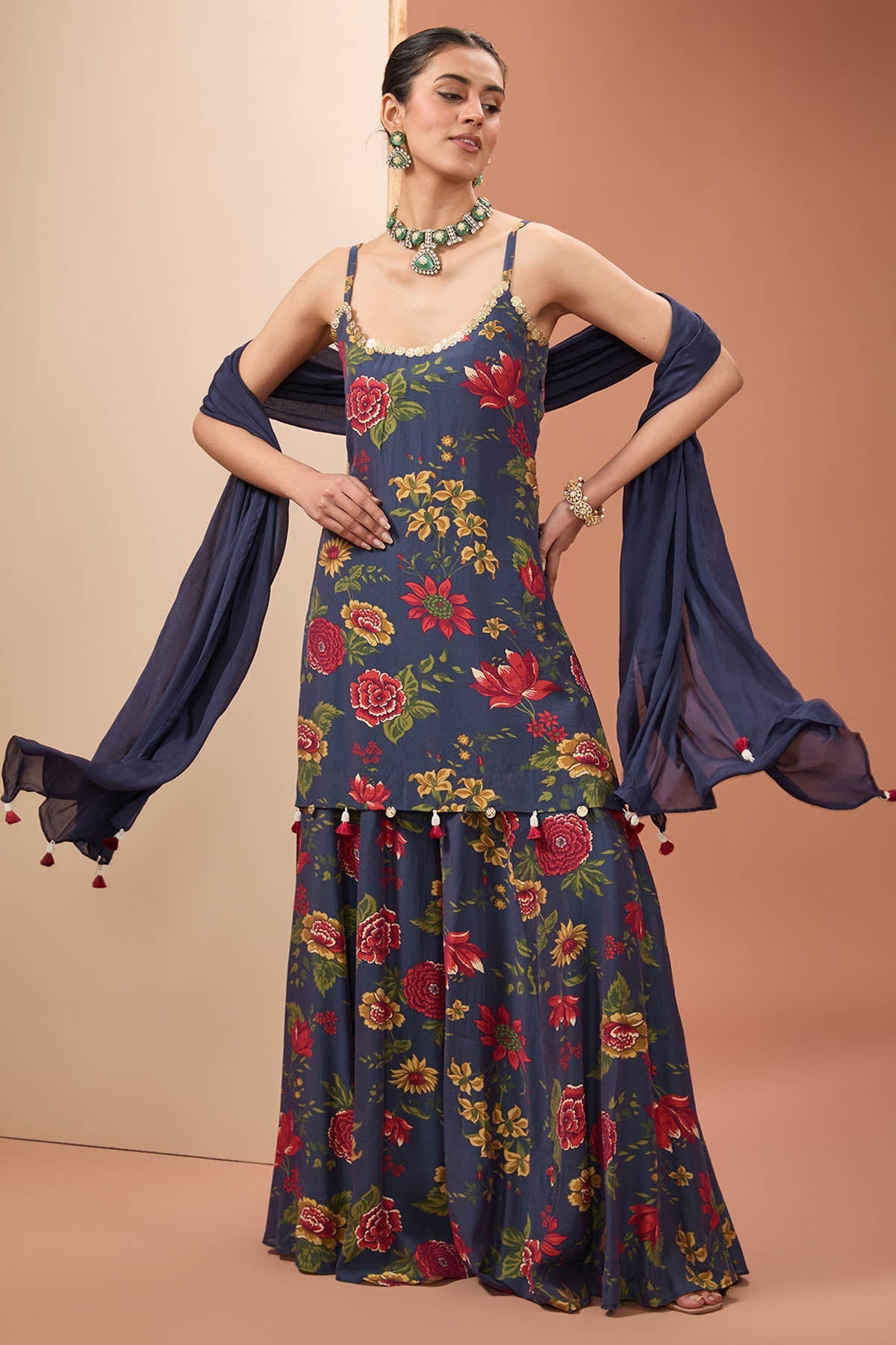 Designer Neha Khullar Blue Floral Printed Sharara Set for Women Online