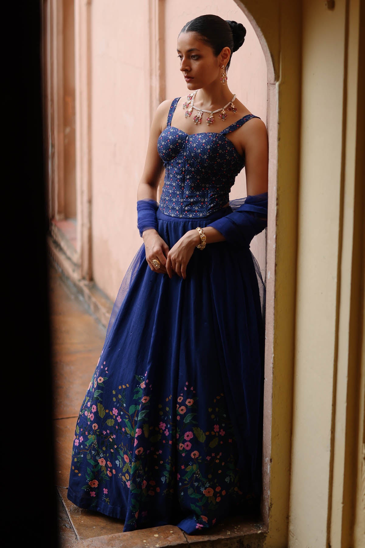 Blue Floral Printed lehenga Set