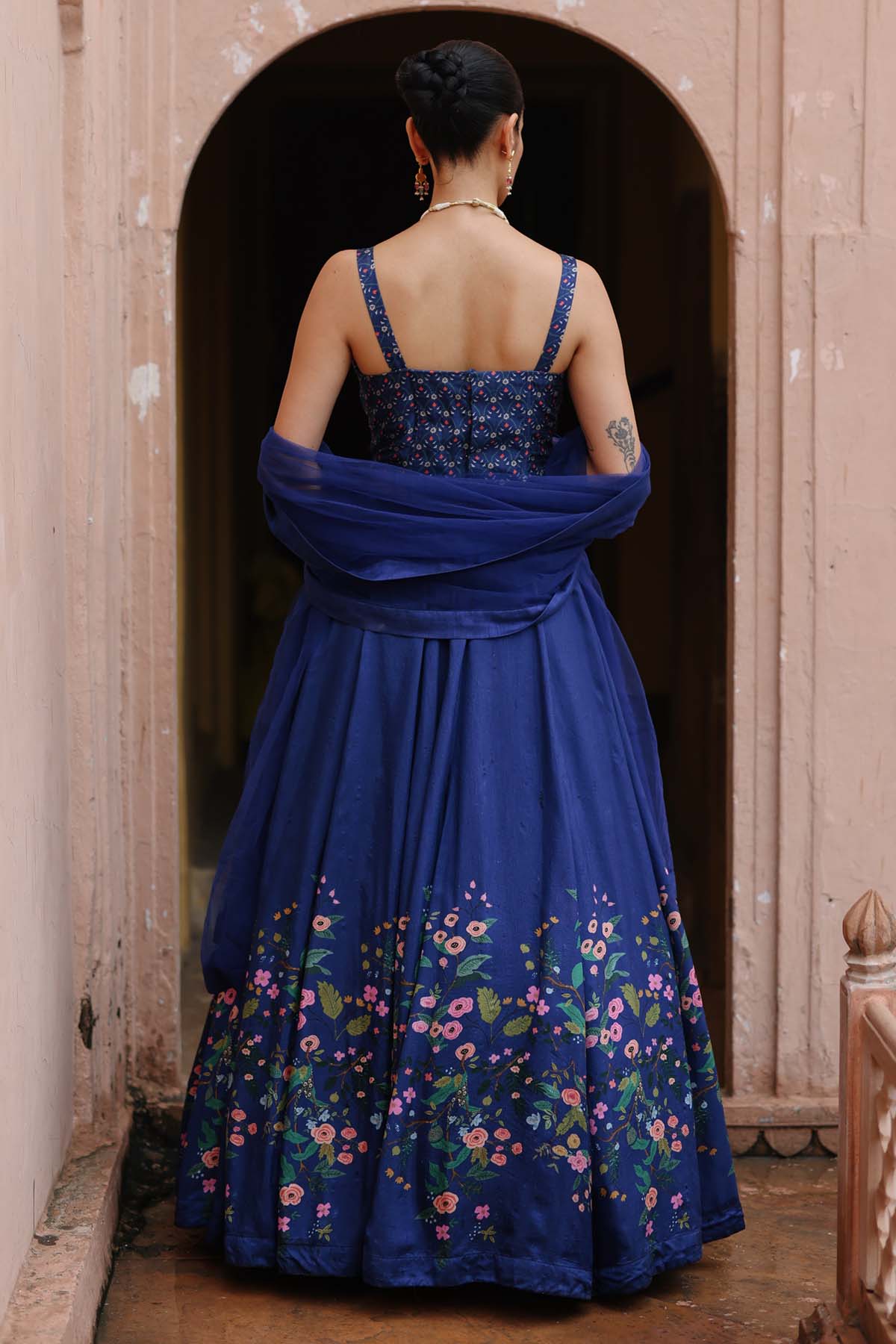 Blue Floral Printed lehenga Set