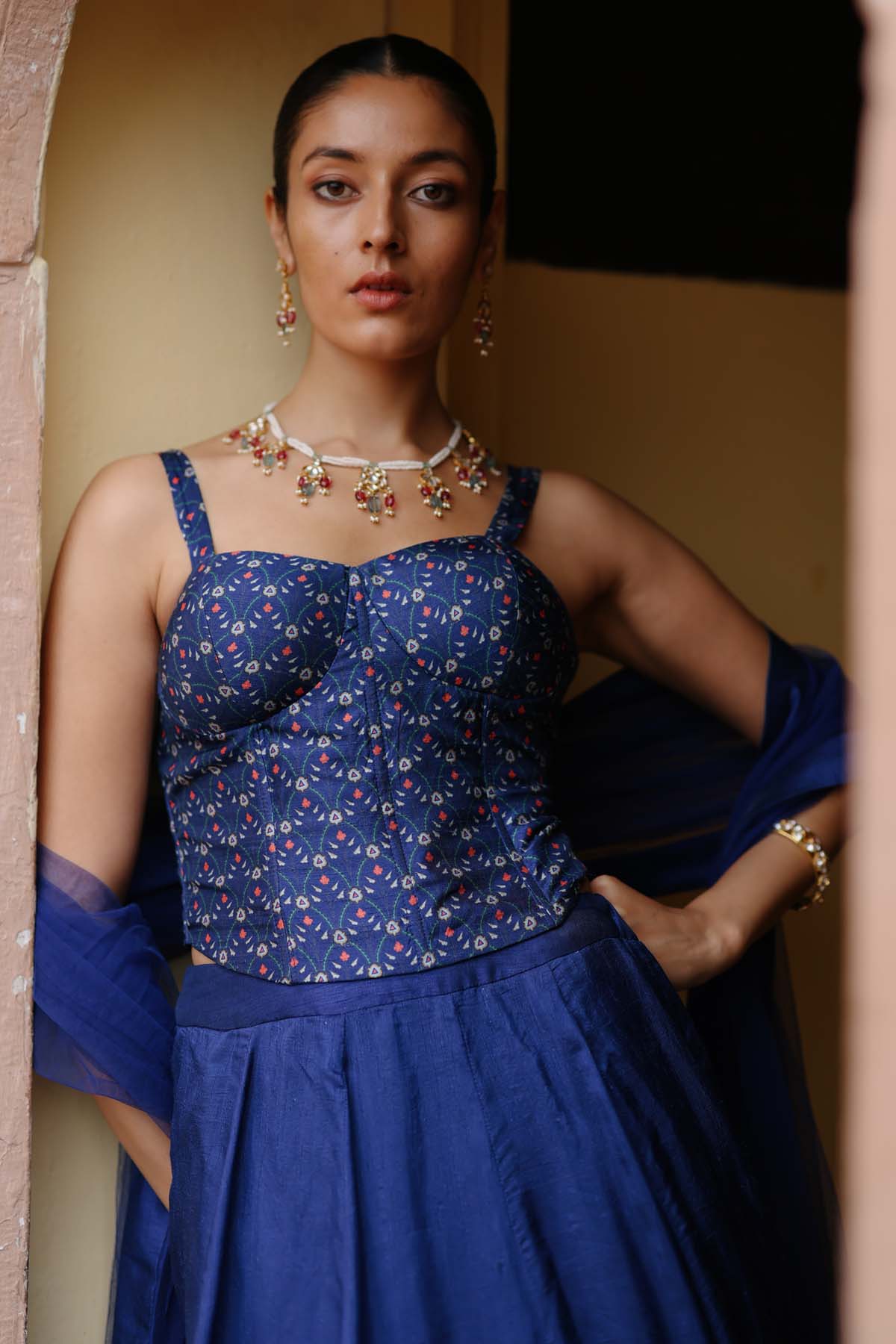 Blue Floral Printed lehenga Set