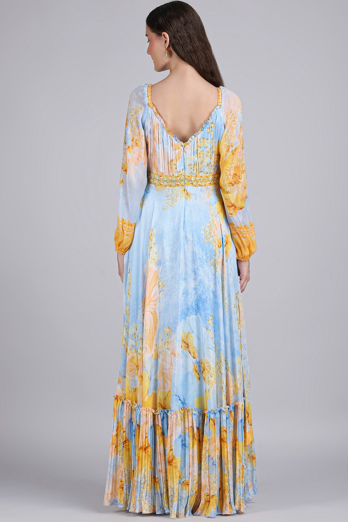 Blue Floral Ruffle Tiered Dress