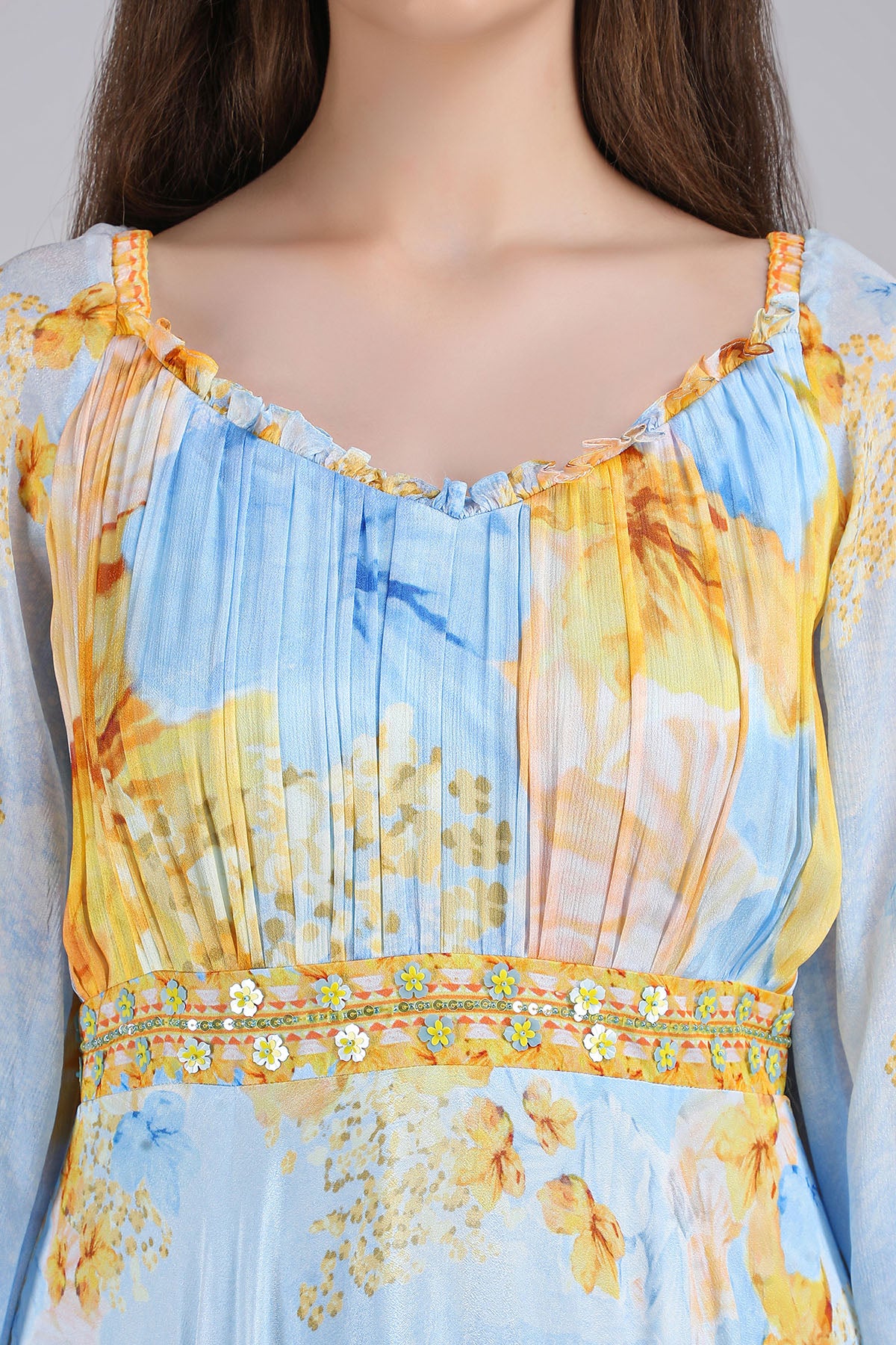 Blue Floral Ruffle Tiered Dress