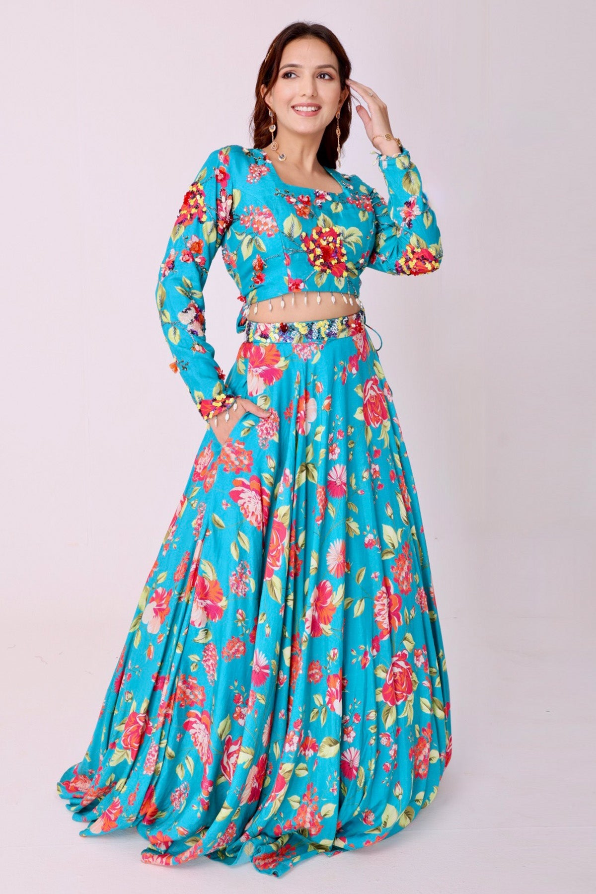 Buy Blue Floral Sequins Lehenga Set for women by Namita Sharma Designer online available at scrollnshops