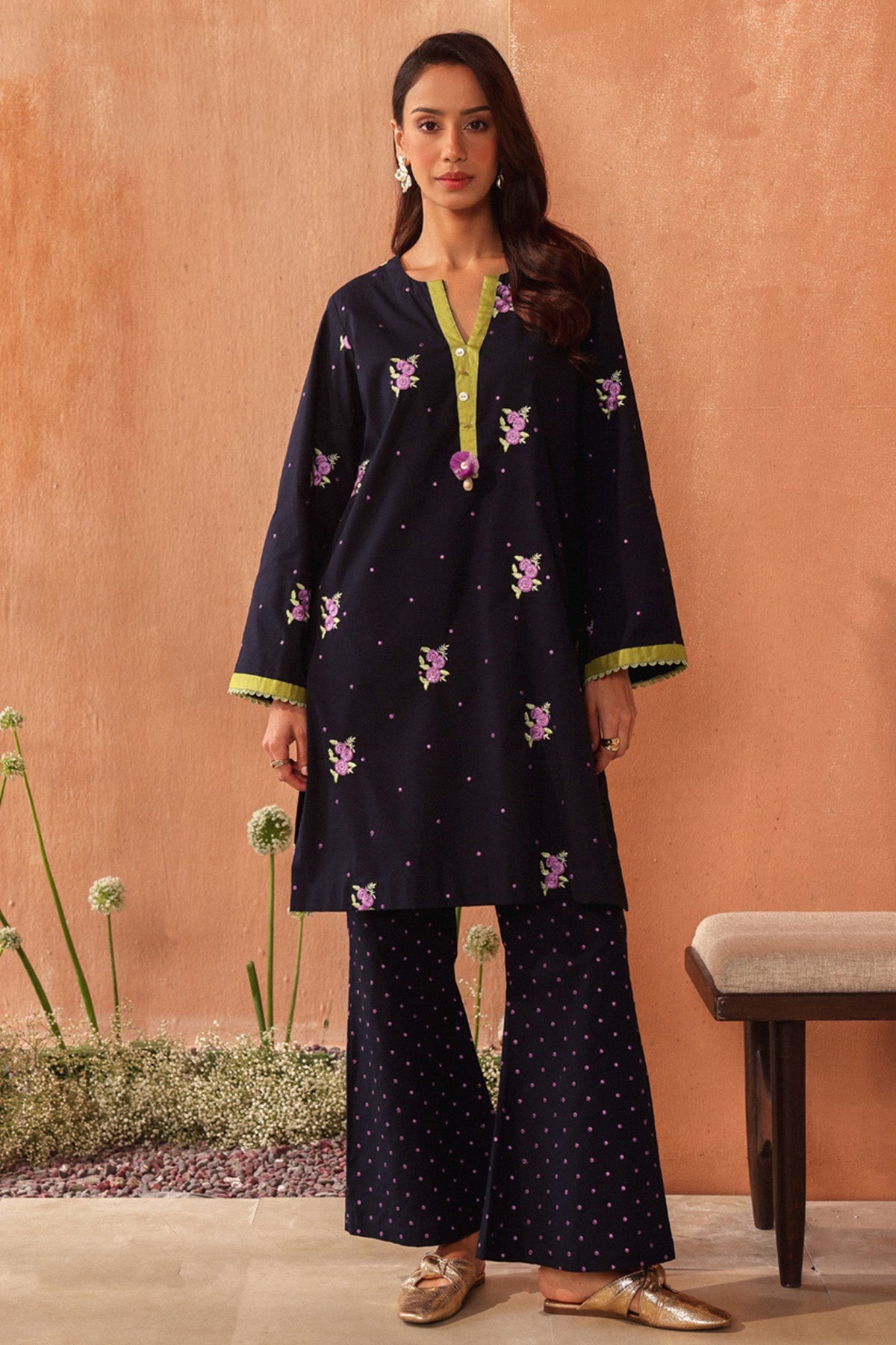 Buy Blue Floral Work Kurta & Pants by Seema Nanda for women online at ScrollnShops