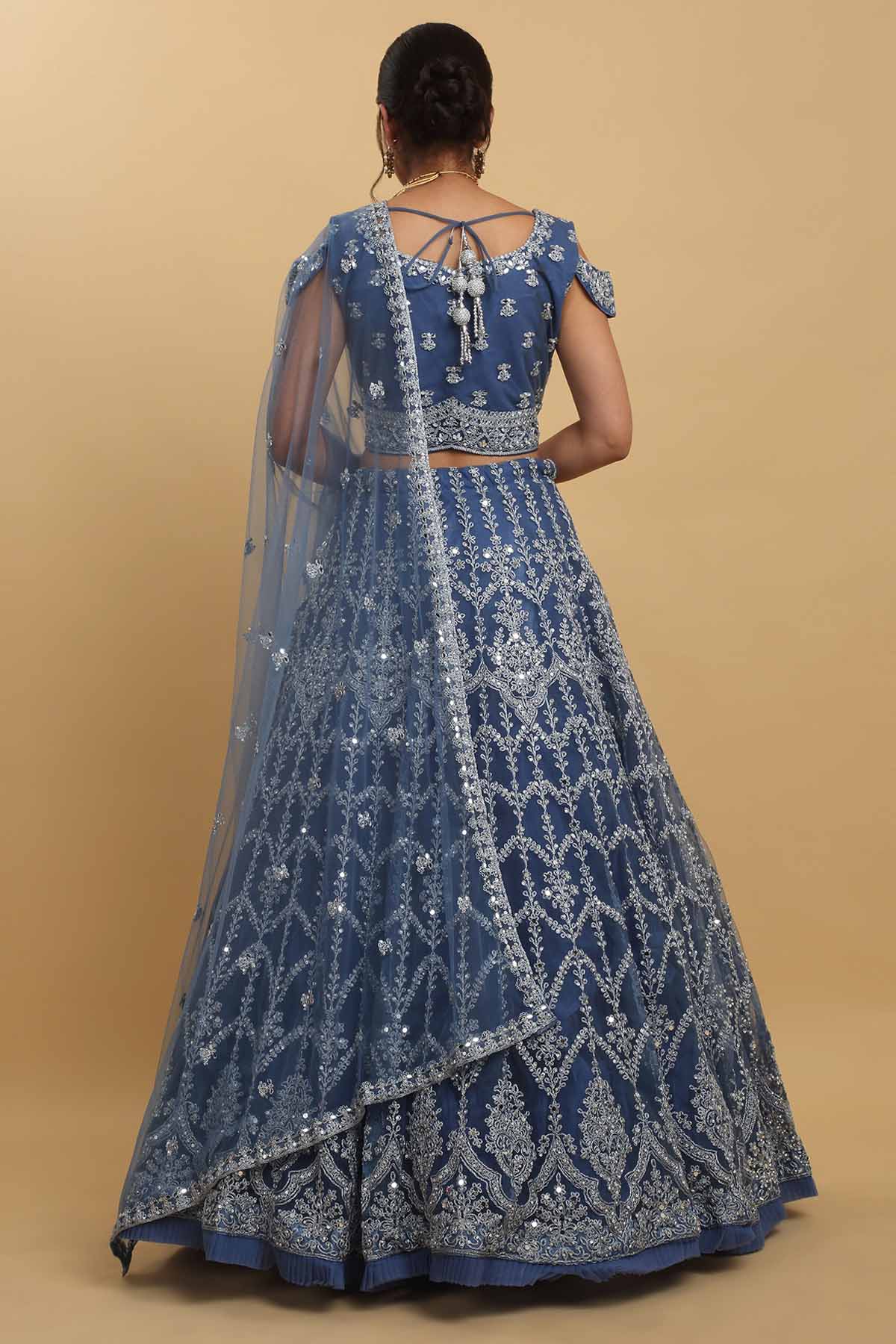 Blue Floral Zari Lehenga Set
