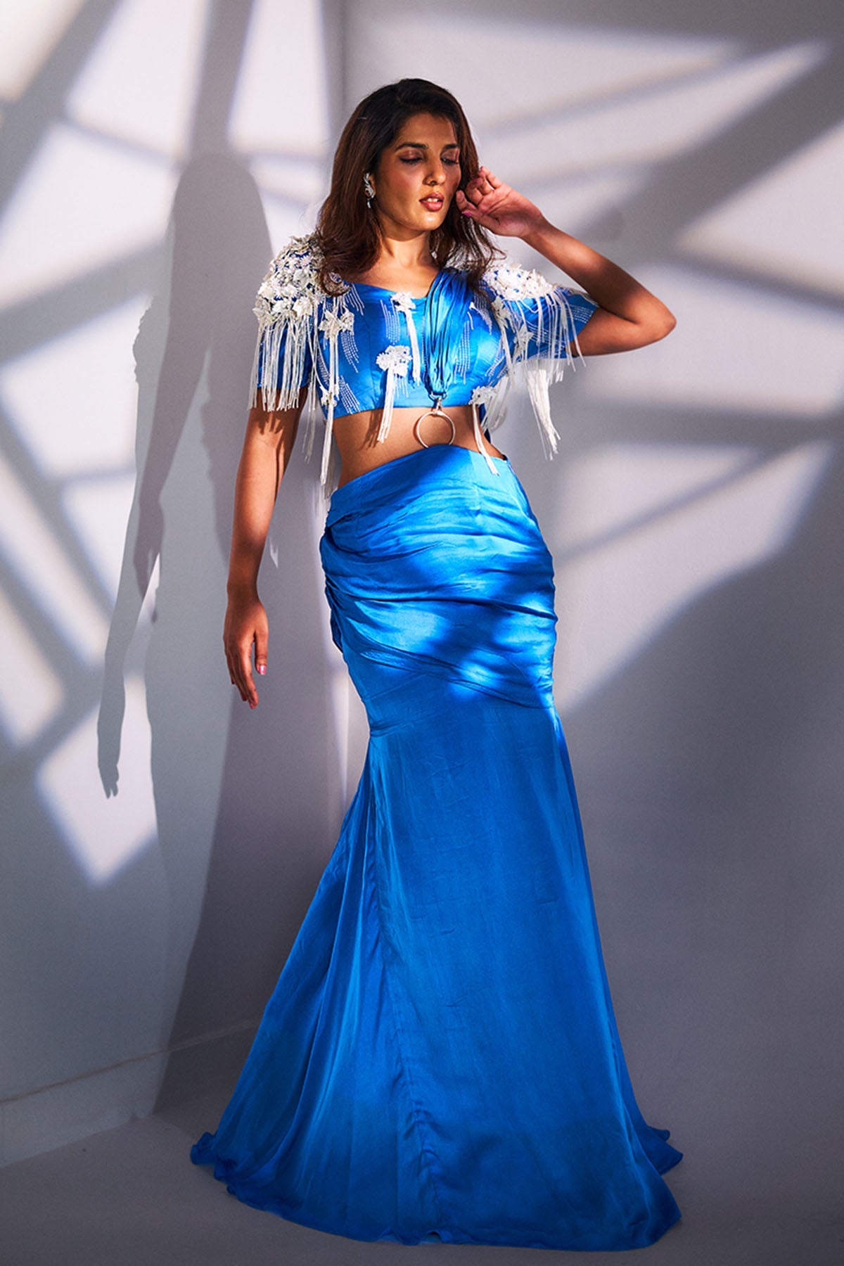 Buy Blue Flower Cutdana Lehenga Set for women by Ricka Gauba online available at scrollnshops