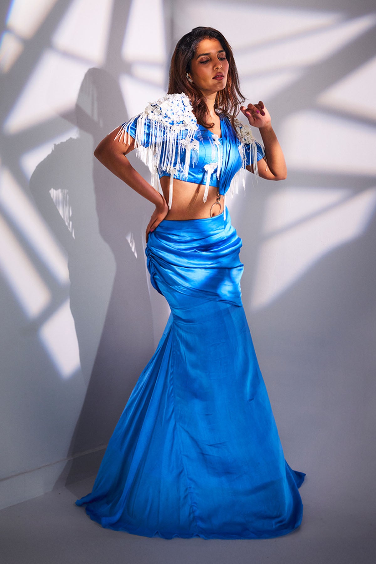 Blue Flower Cutdana Lehenga Set