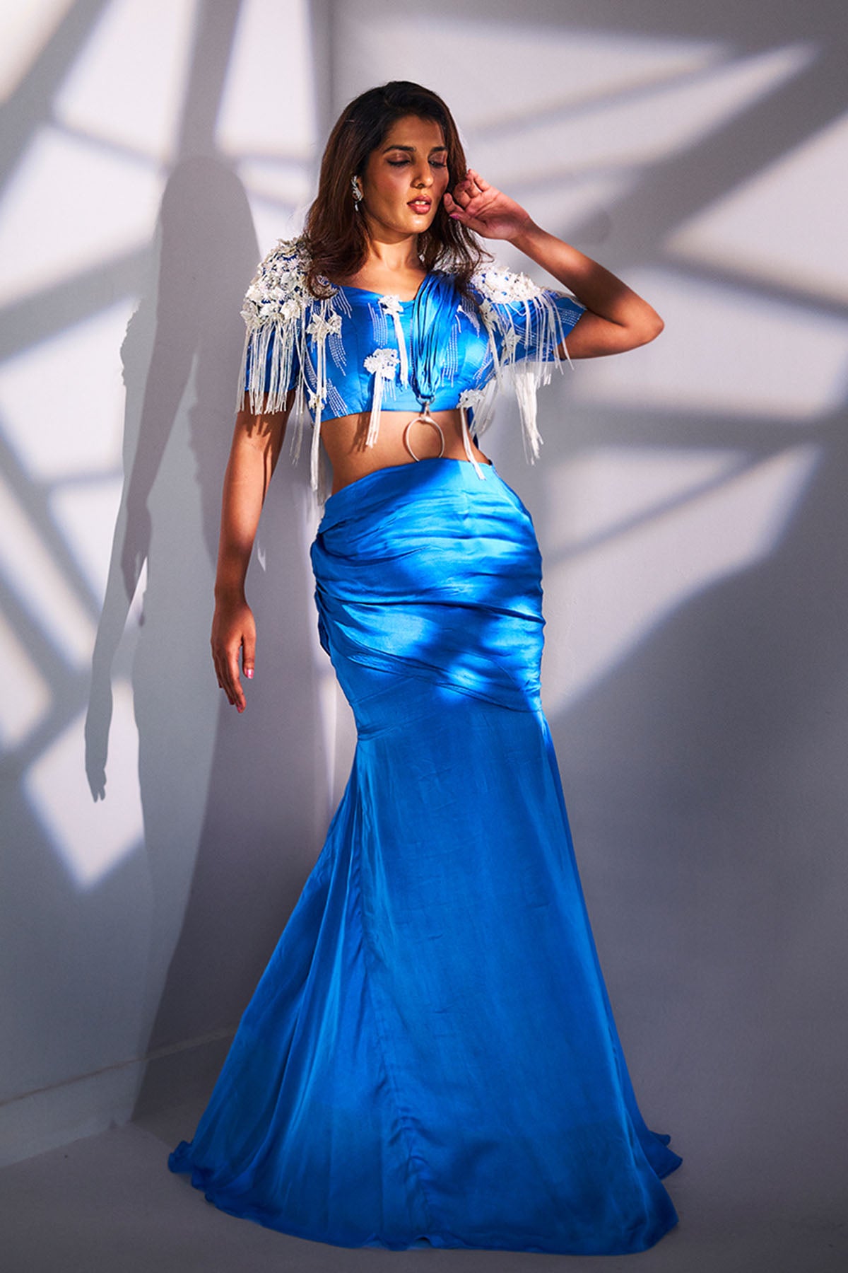 Blue Flower Cutdana Lehenga Set