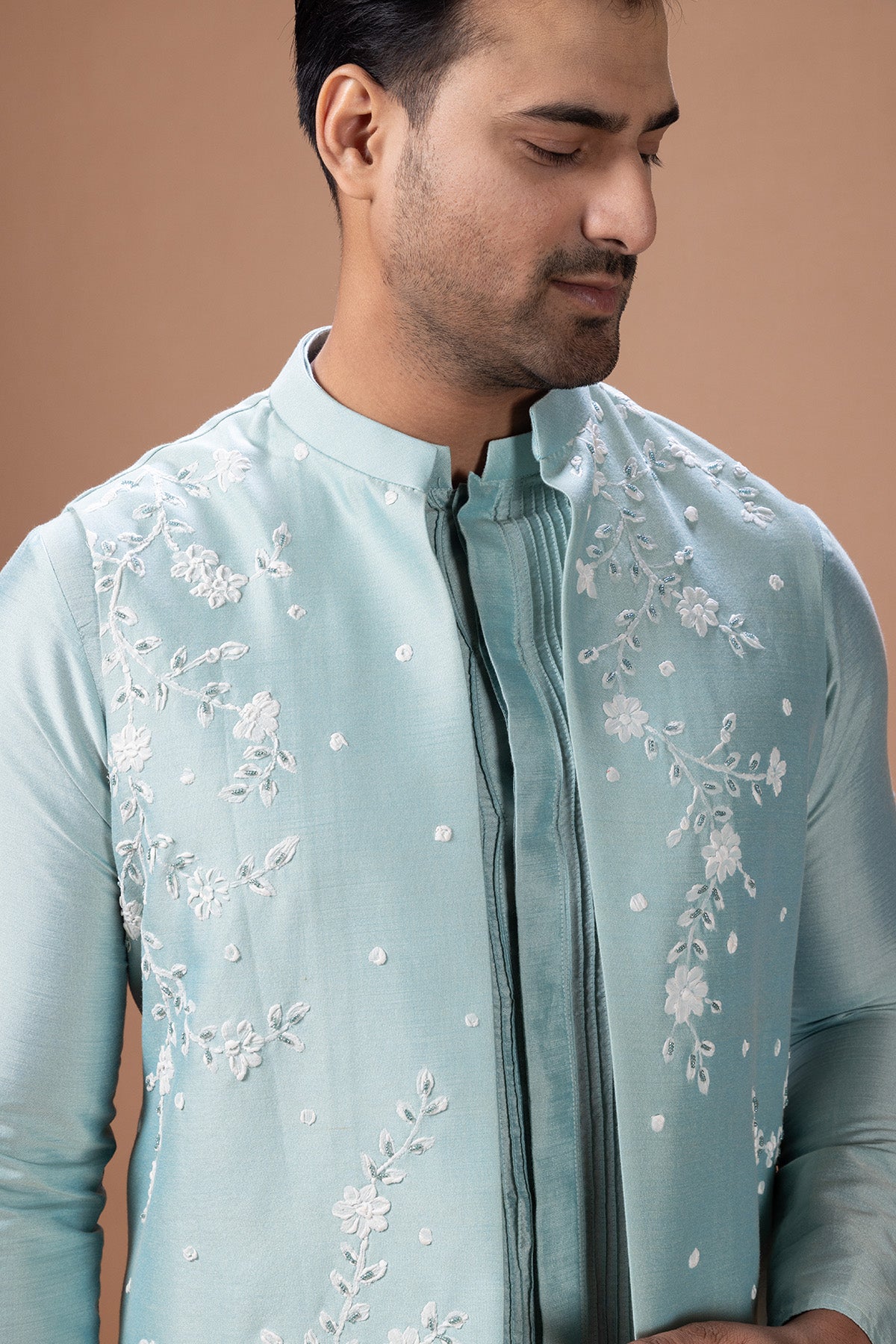 Blue Flower Pearls Kurta Set