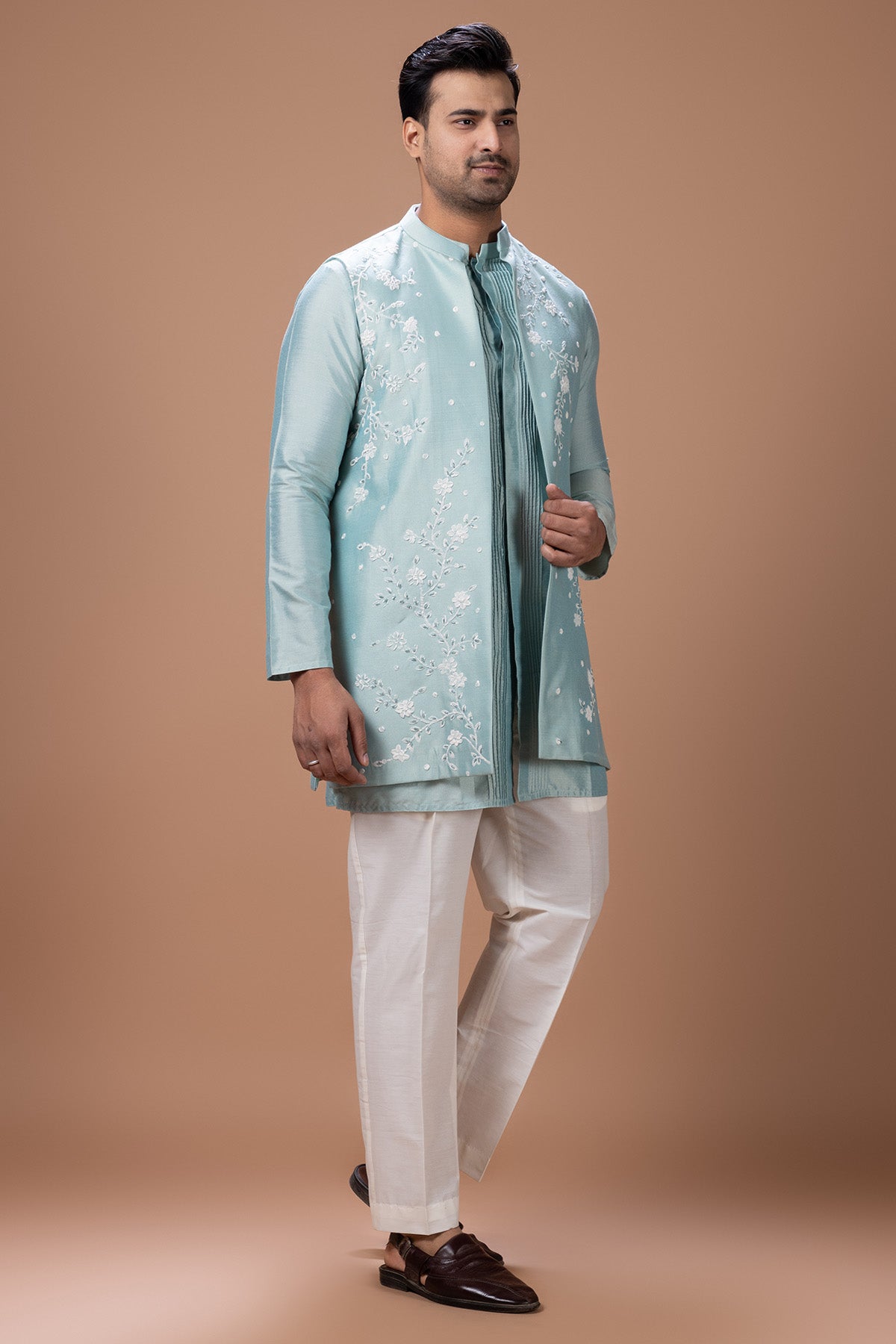 Blue Flower Pearls Kurta Set