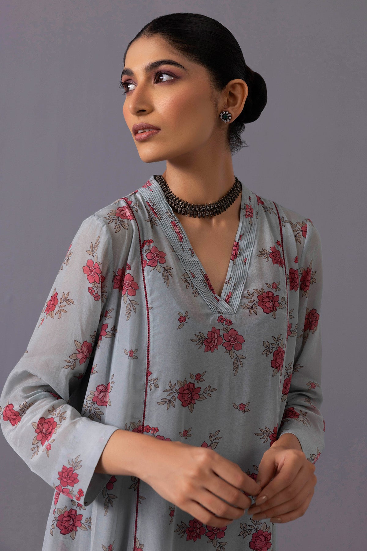 Blue Flower Printed Kurta Set