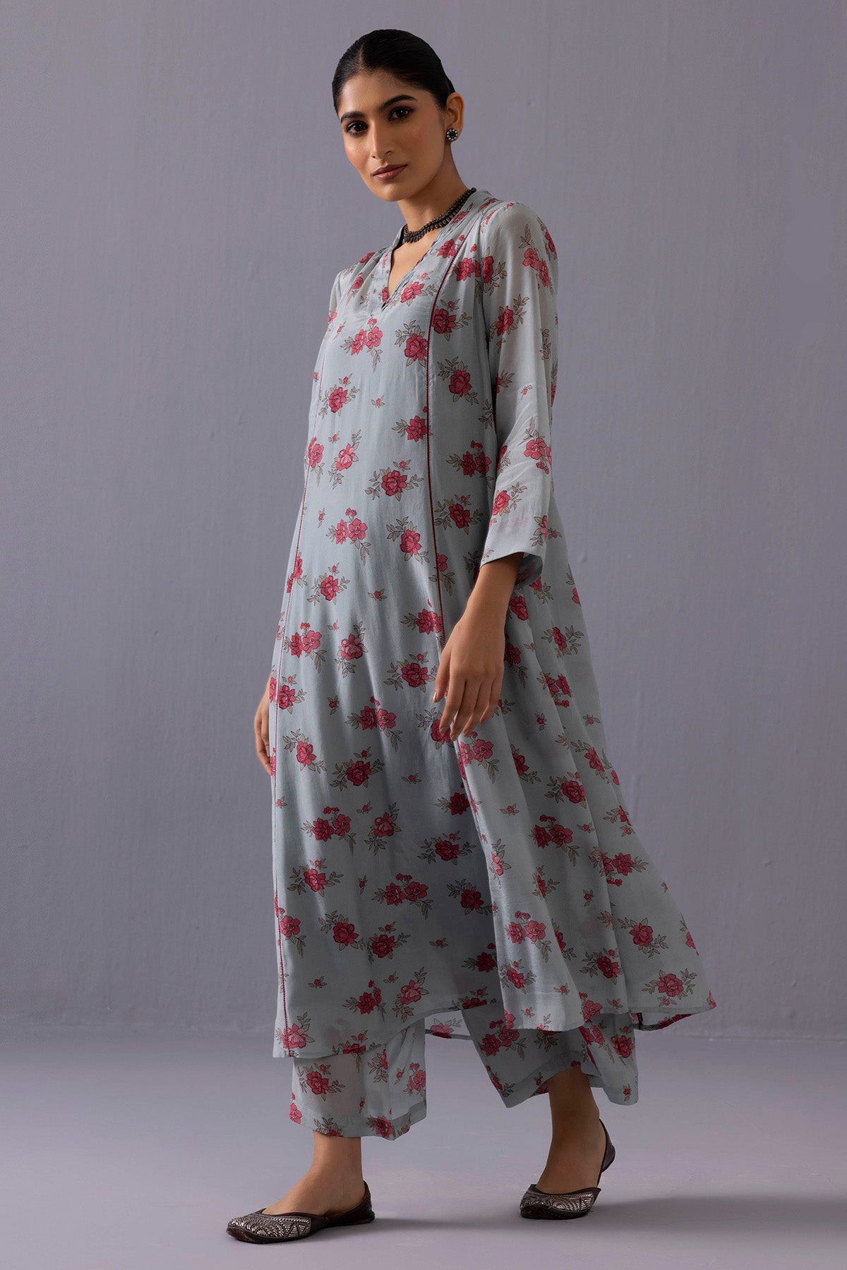 Blue Flower Printed Kurta Set