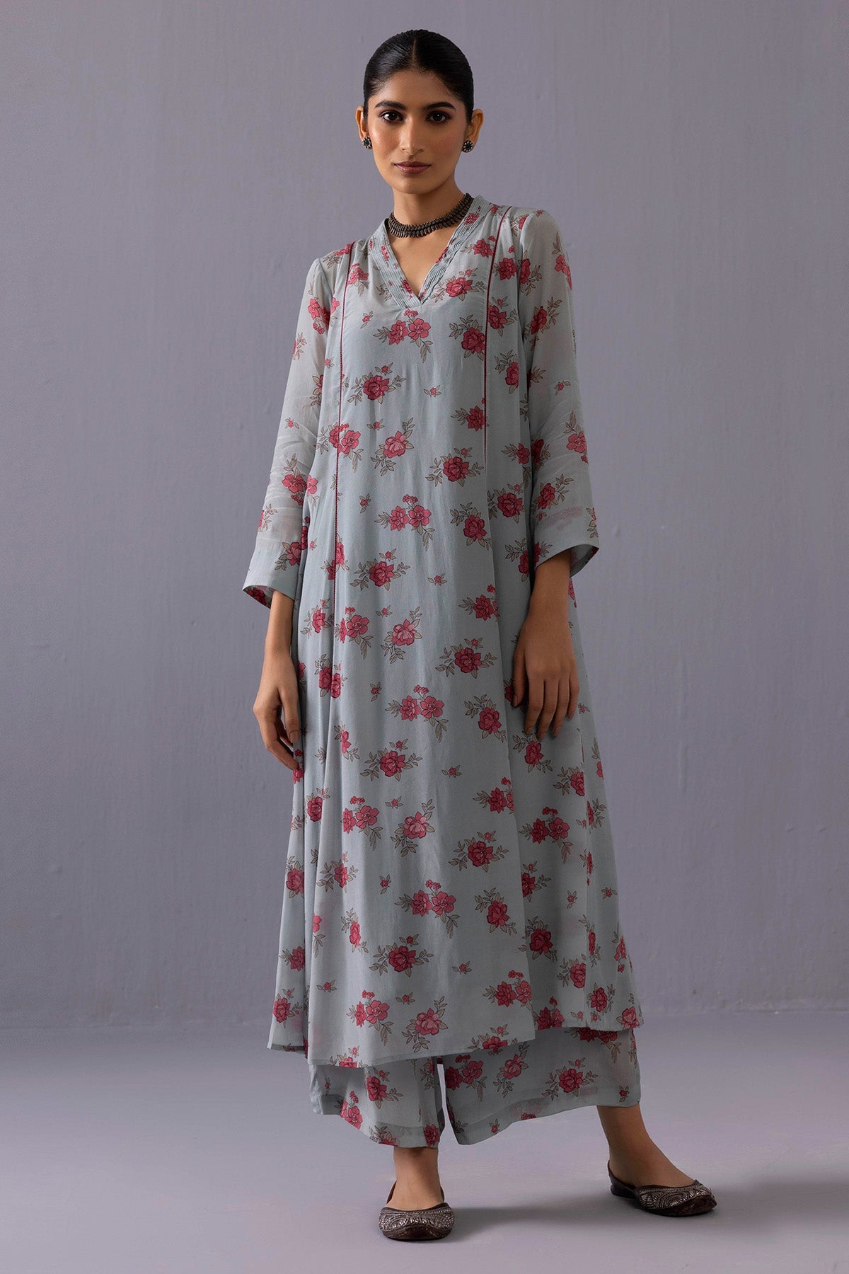 Buy Blue Flower Printed Kurta Set for women online available at ScrollnShops