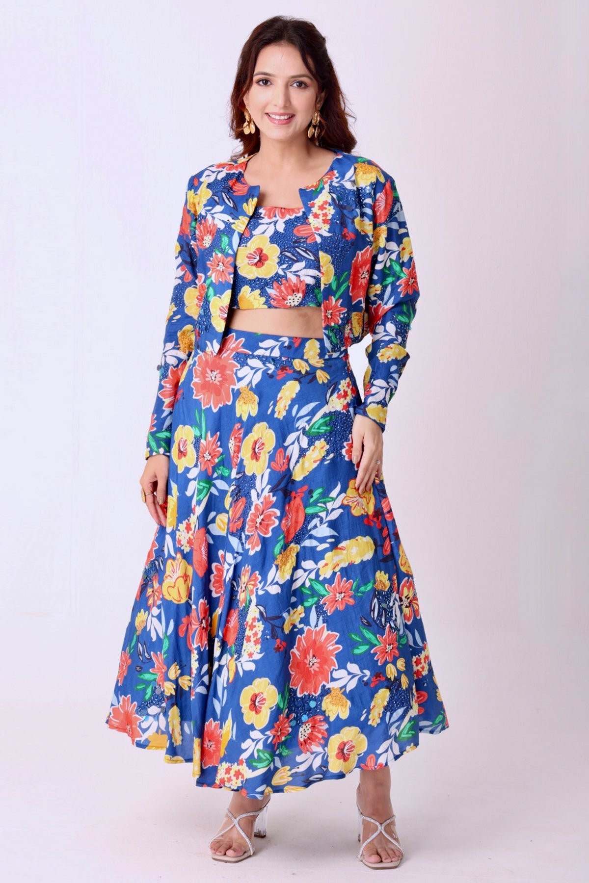 Buy Blue Flower Printed Lehenga Set for women by Namita Sharma Designer online available at scrollnshops