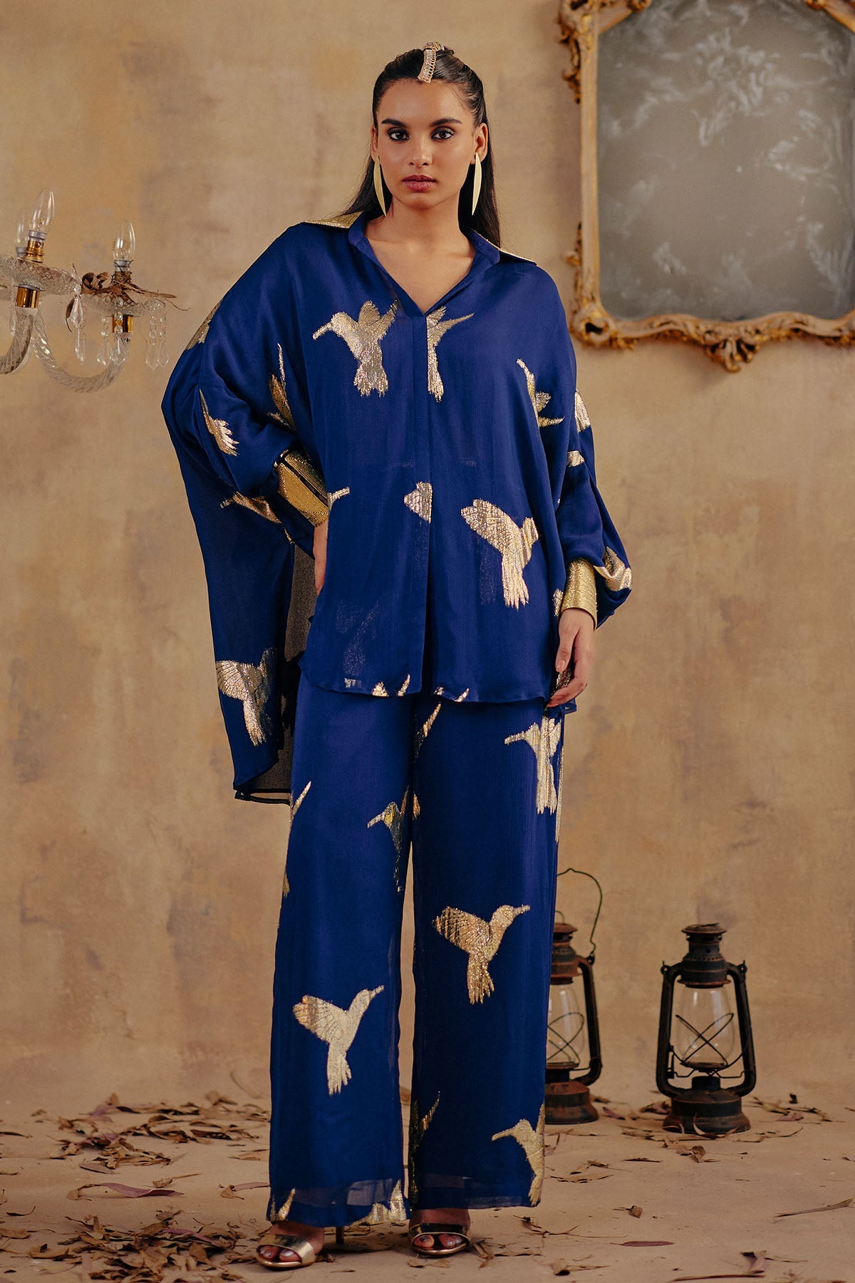 Buy Blue Fluid Motifs Co-ord Set for women by Ajiesh Oberoi online available at scrollnshops
