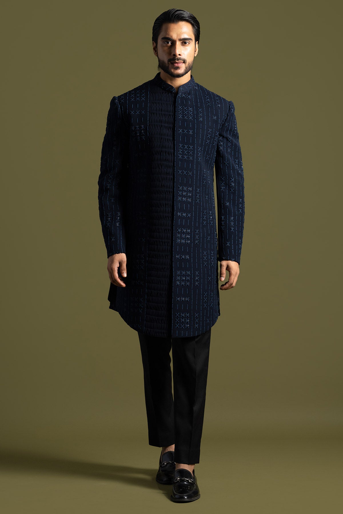 Buy Blue French Knot Achkan Set  for men by Paarsh Atelier online available at scrollnshops