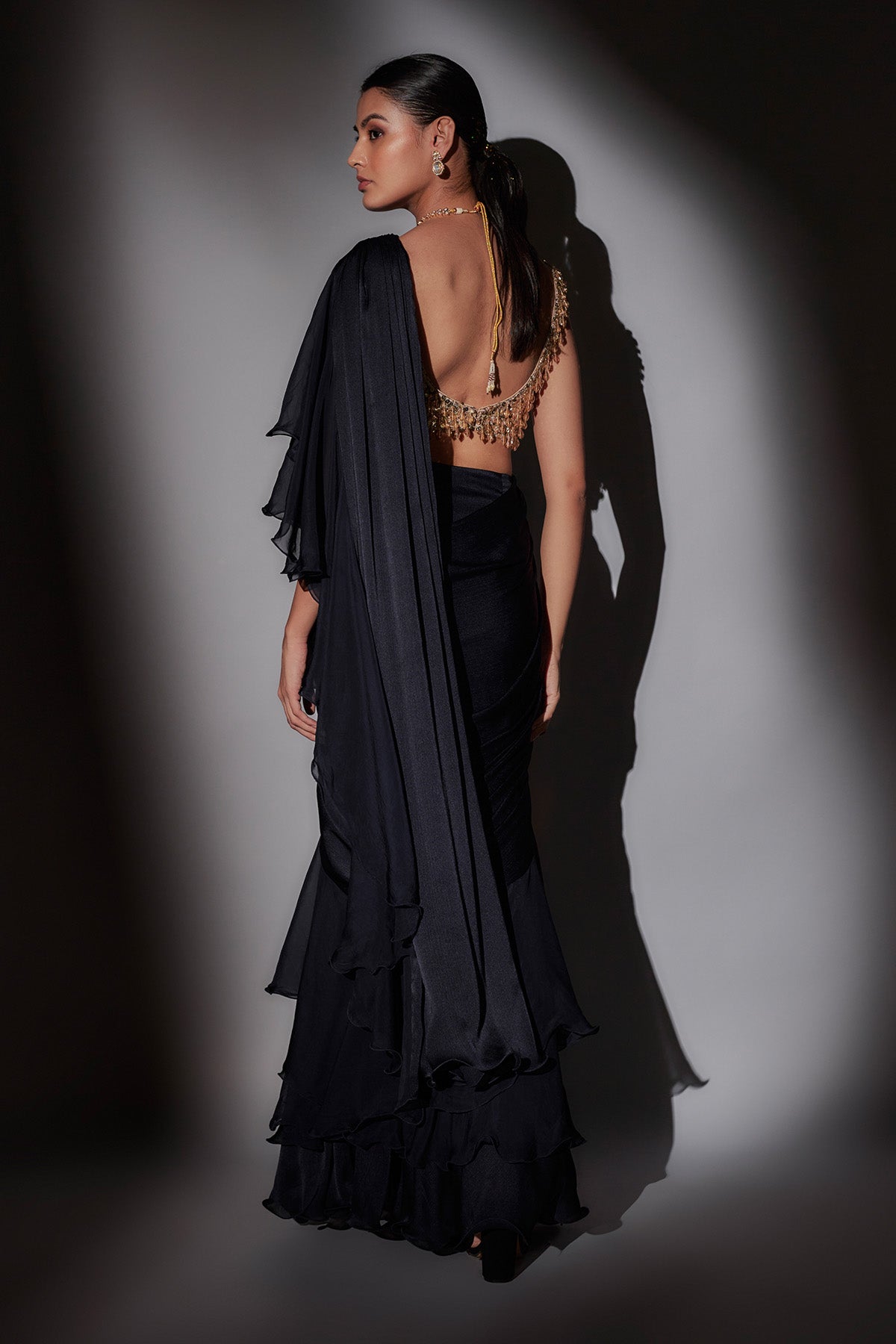 Blue Frill Pre-Draped Saree