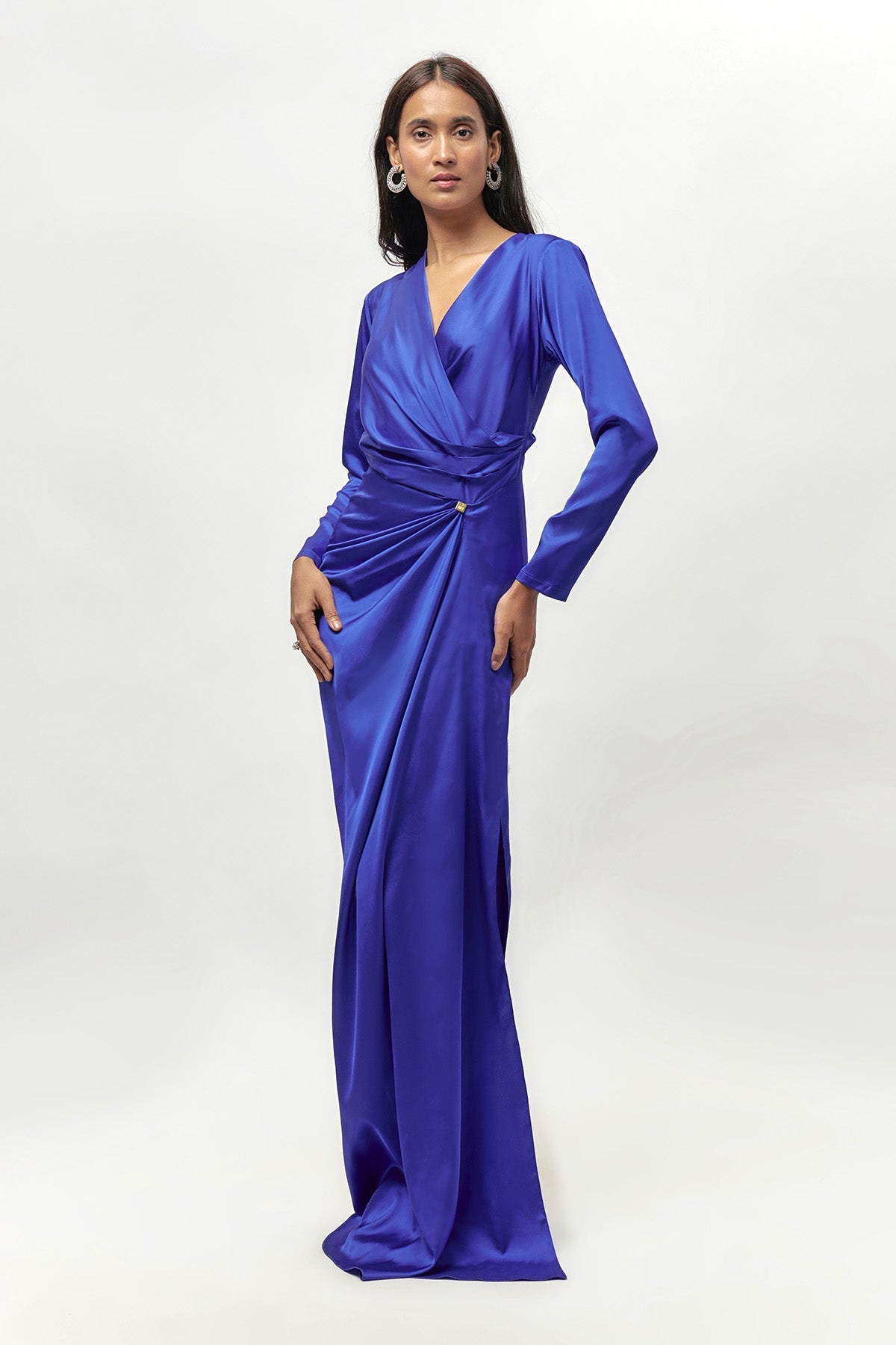 Buy Blue Full Sleeves Drape Dress by Emblaze for women online at ScrollnShops