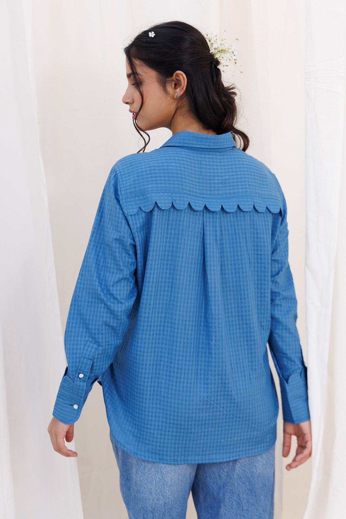 Blue Full Sleeves Scallop Shirt