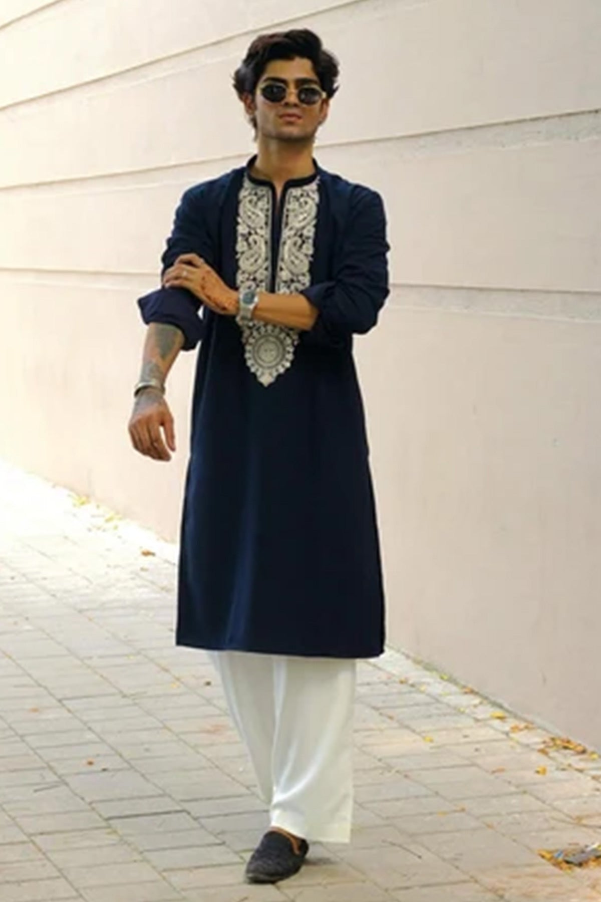 Blue Gaji Embroidery Work Kurta