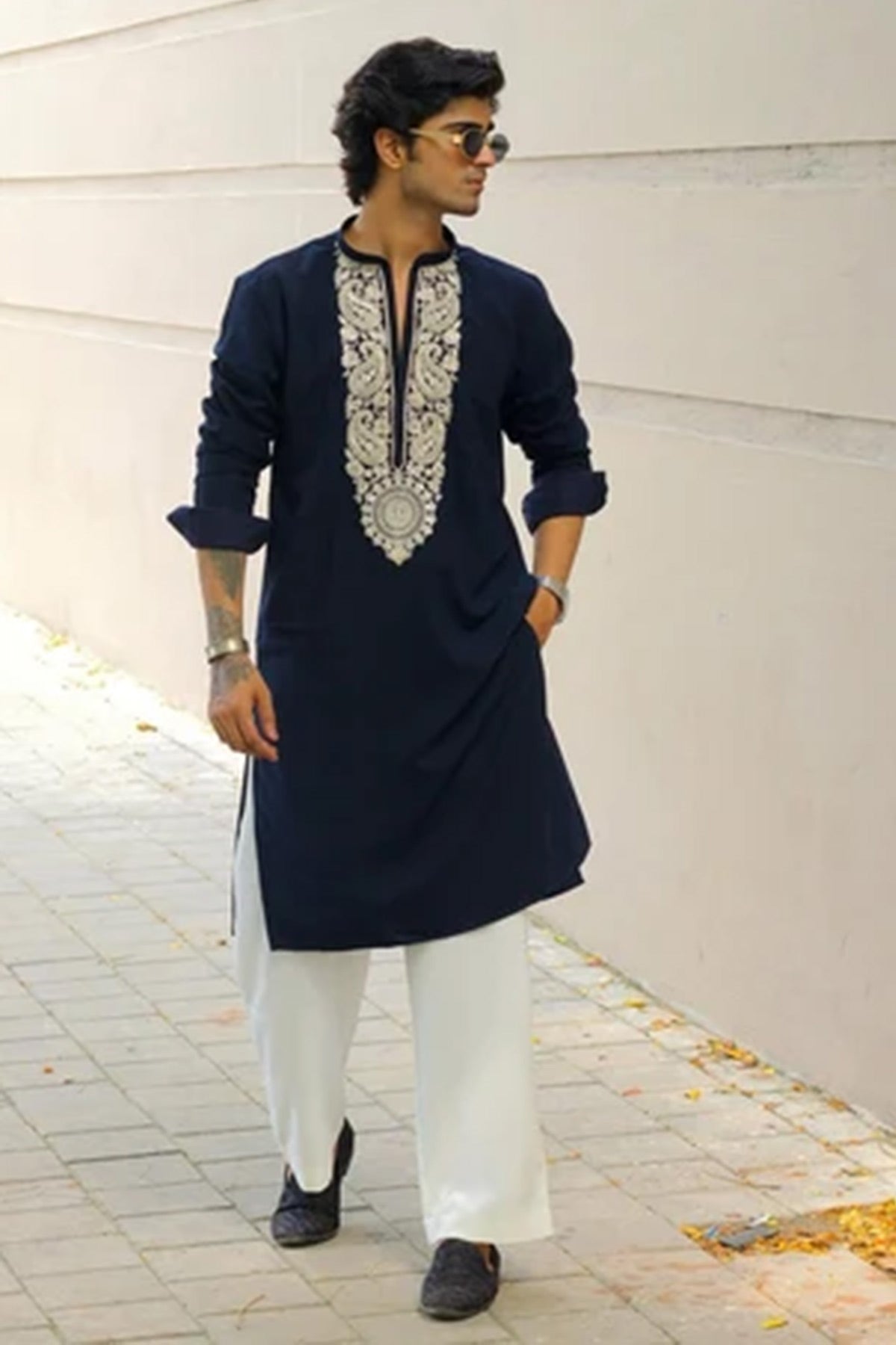 Blue Gaji Embroidery Work Kurta
