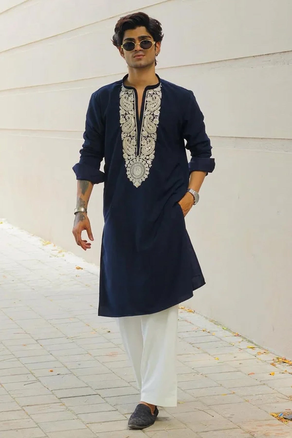 Buy Blue Gaji Embroidery Work Kurta for men by Aastha Fashion online available at scrollnshops