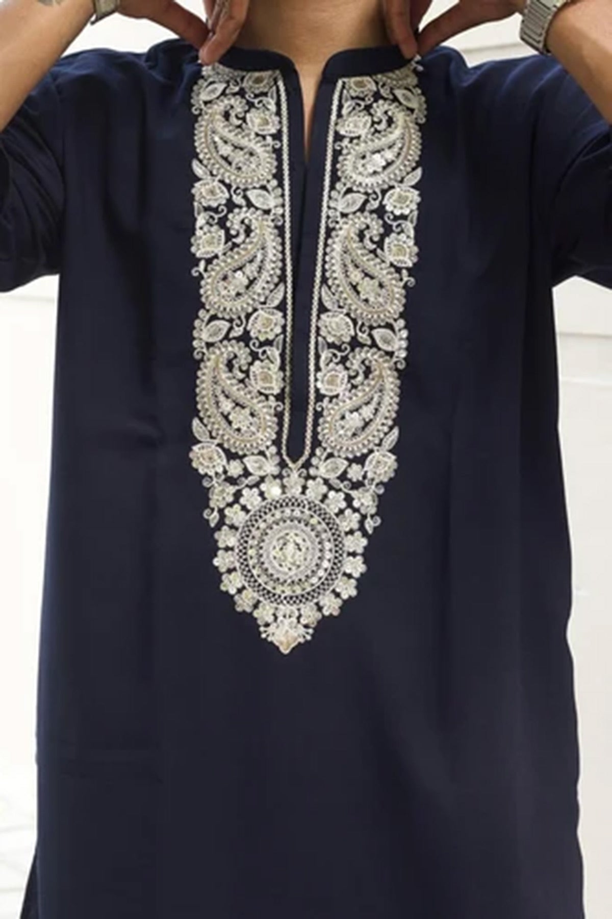 Blue Gaji Embroidery Work Kurta