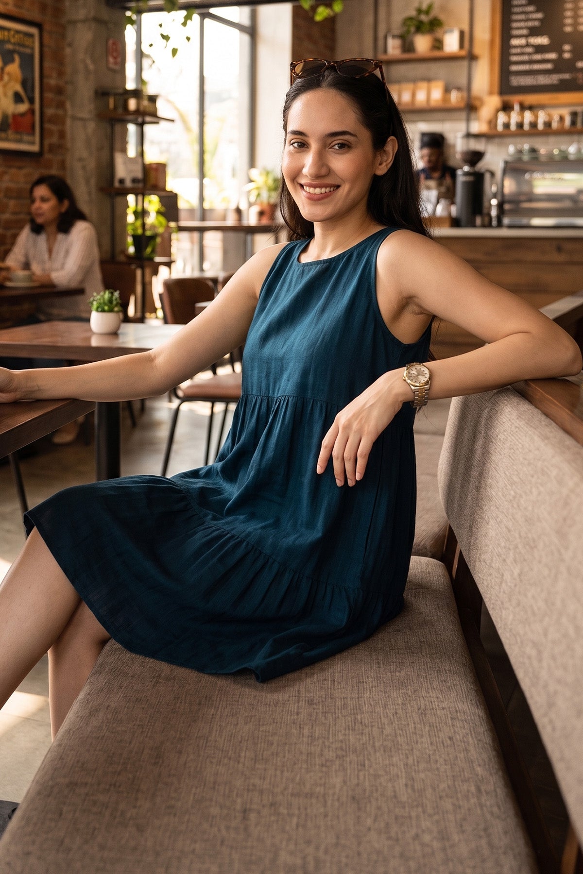 Blue Gather Tiered Mini Dress