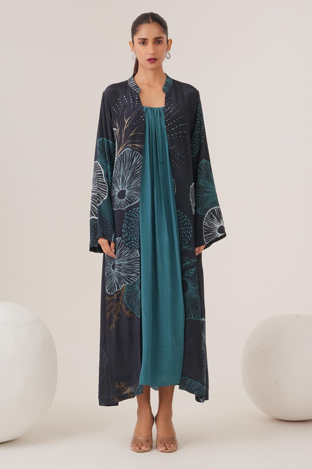 Blue Gathered Dress & Jacket