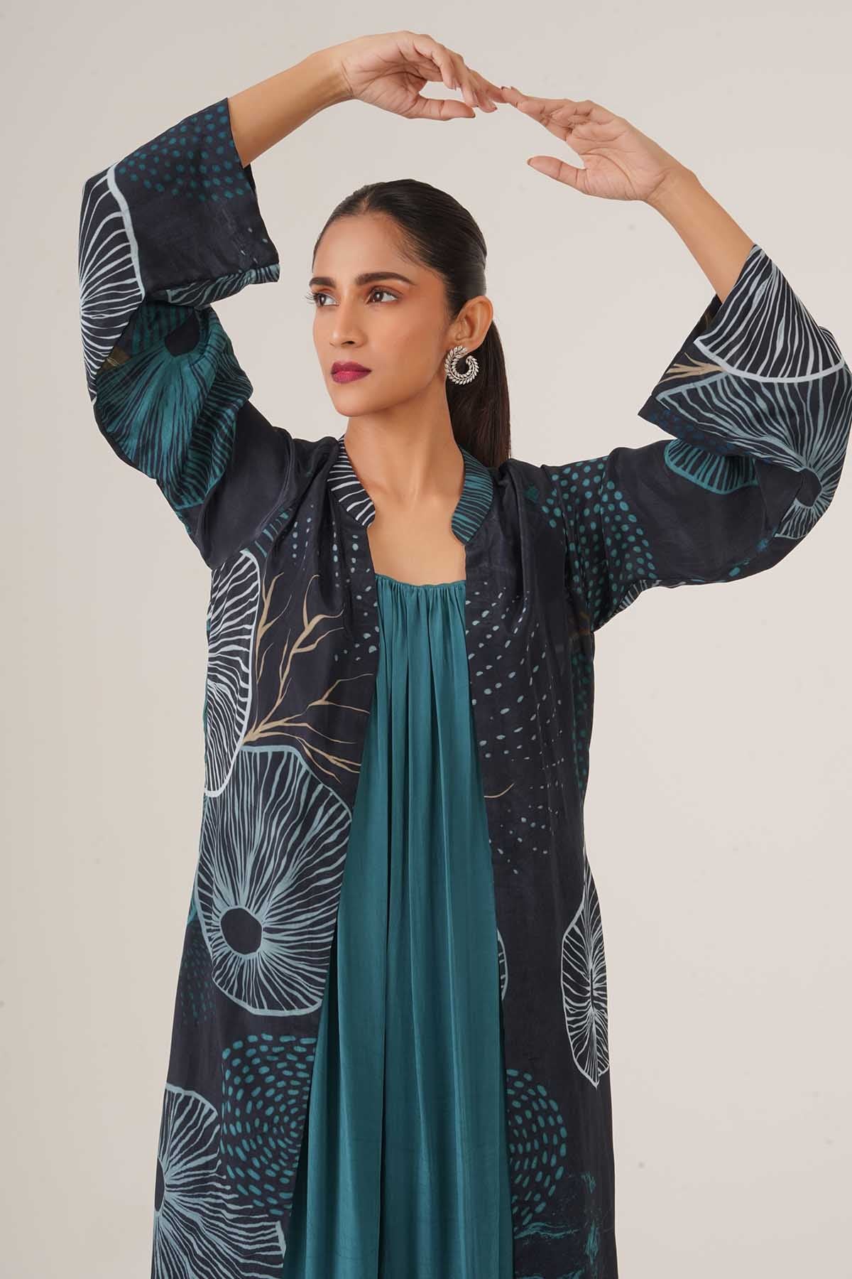 Blue Gathered Dress & Jacket