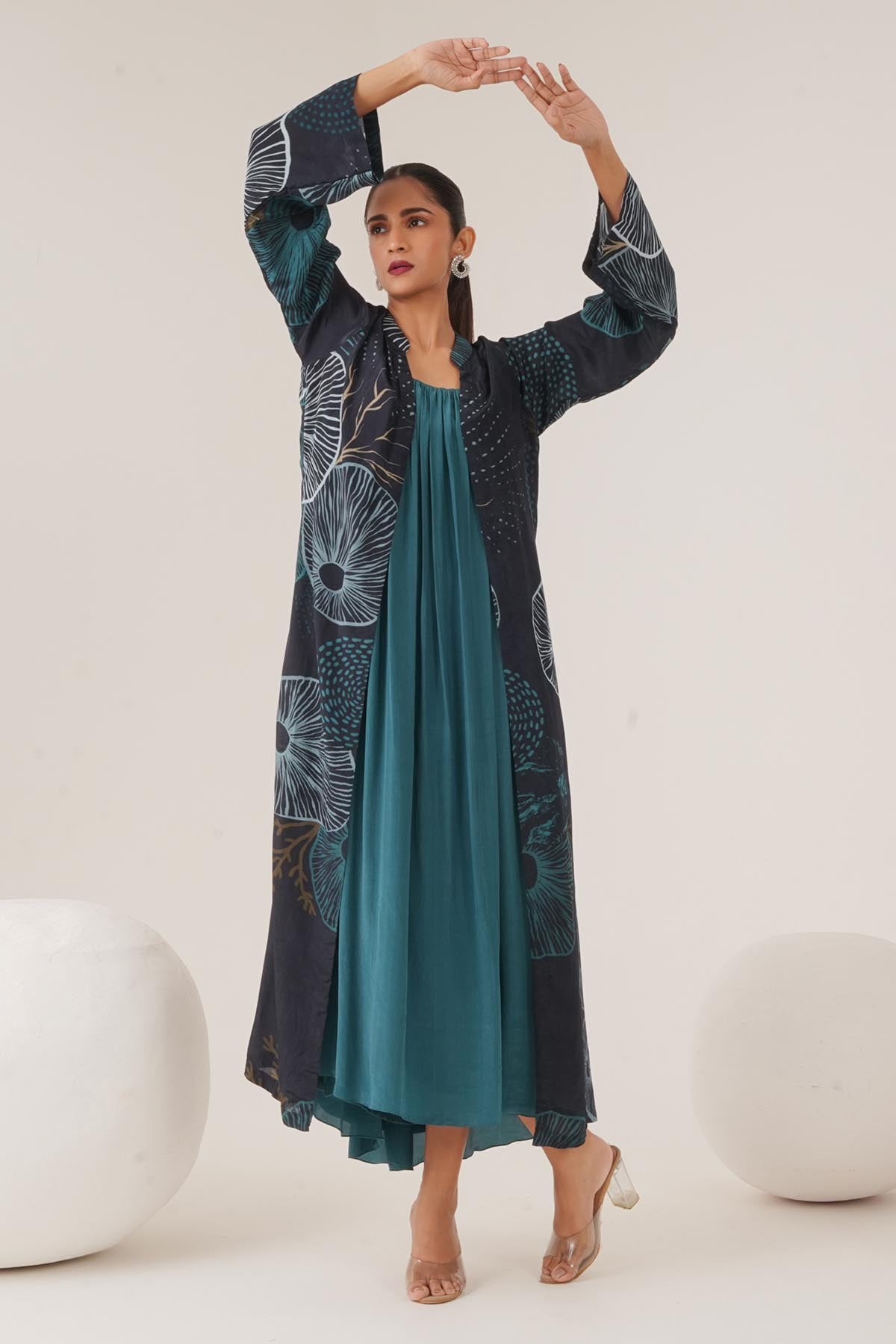 Blue Gathered Dress & Jacket