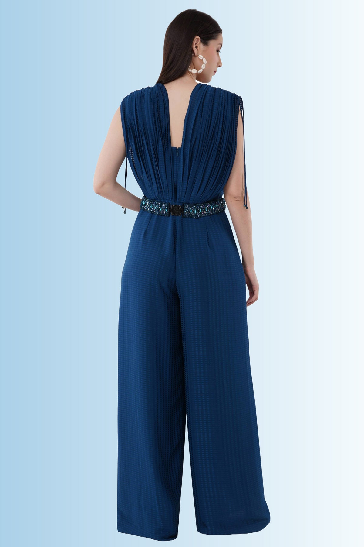 Blue Gathered Jumpsuit & Belt