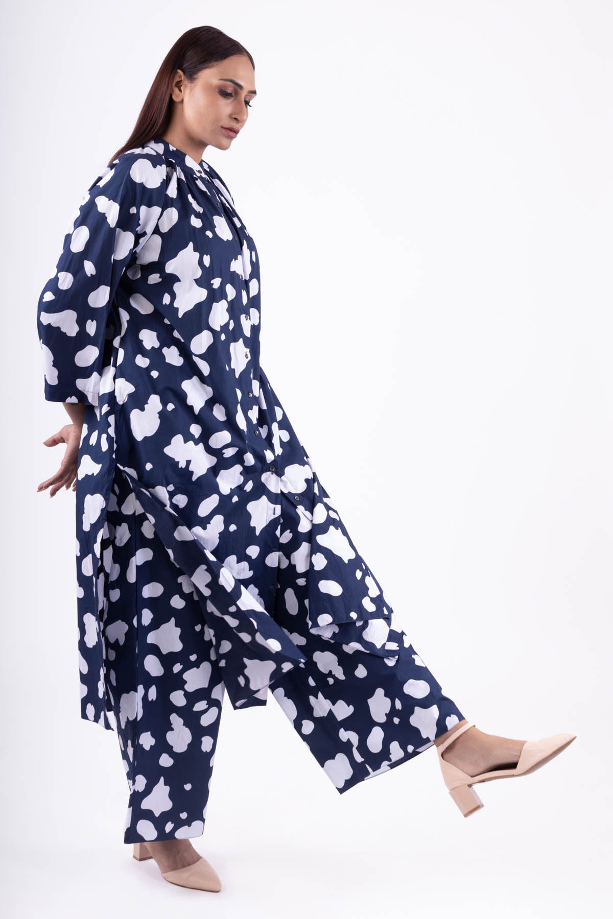 Blue Gathered Neck Kurta & Pants