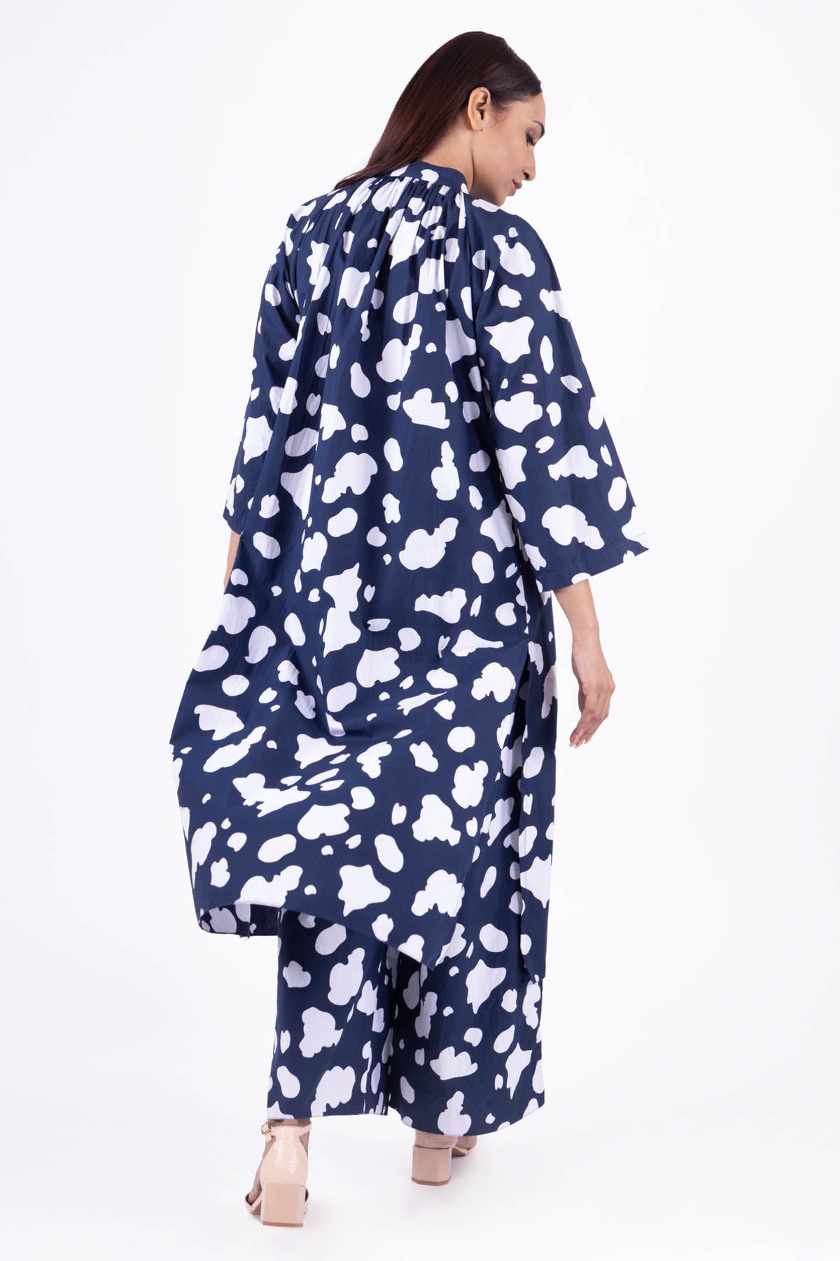 Blue Gathered Neck Kurta & Pants