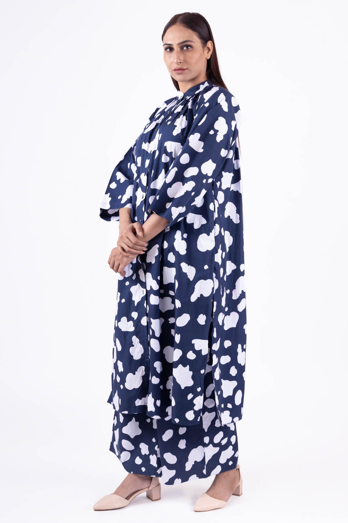 Blue Gathered Neck Kurta & Pants